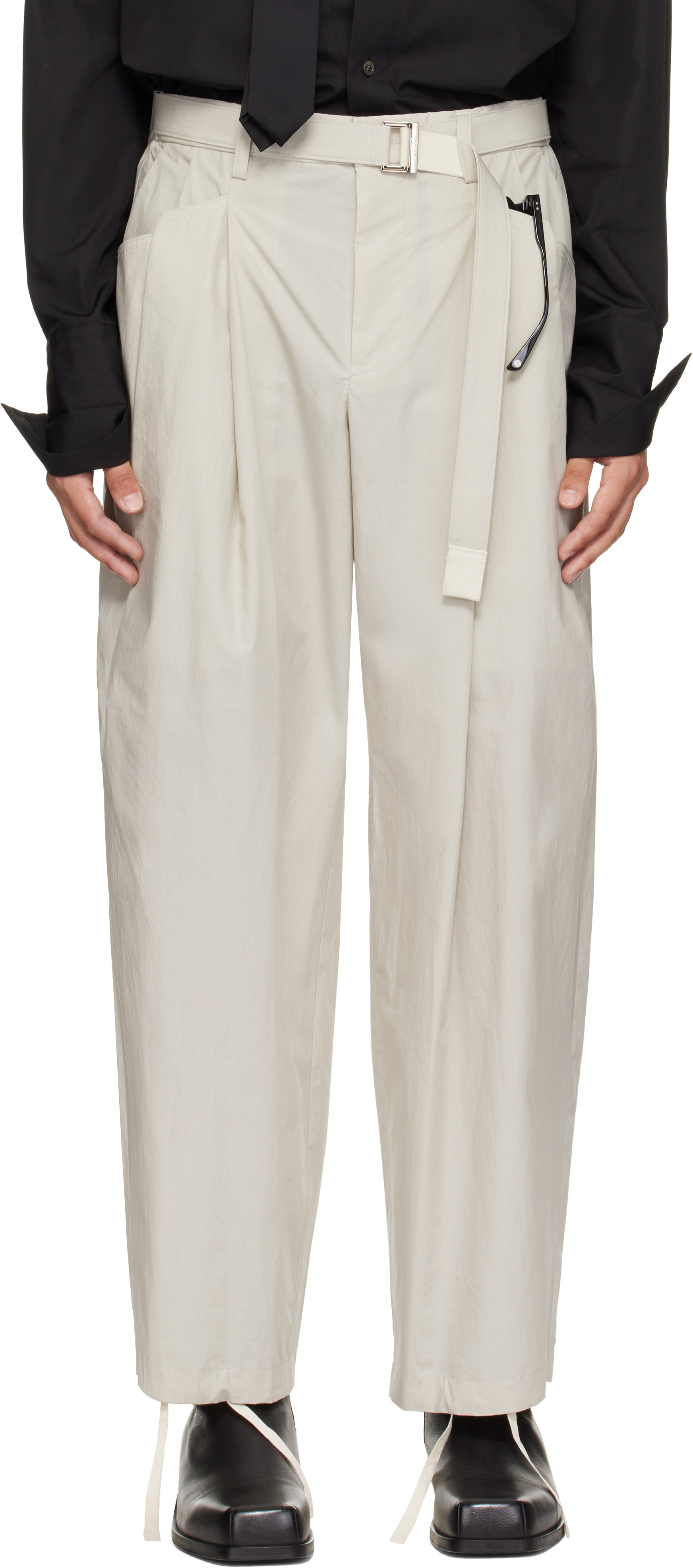 sacai - Pantalon Typewriter blanc cassé