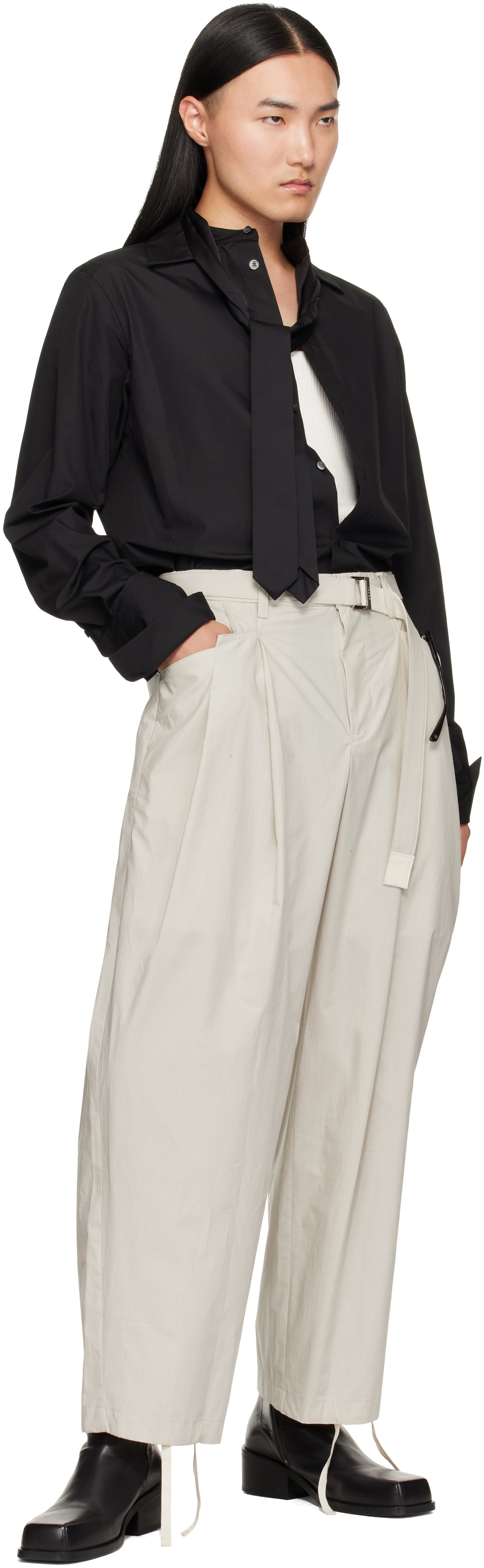 sacai - Pantalon Typewriter blanc cassé