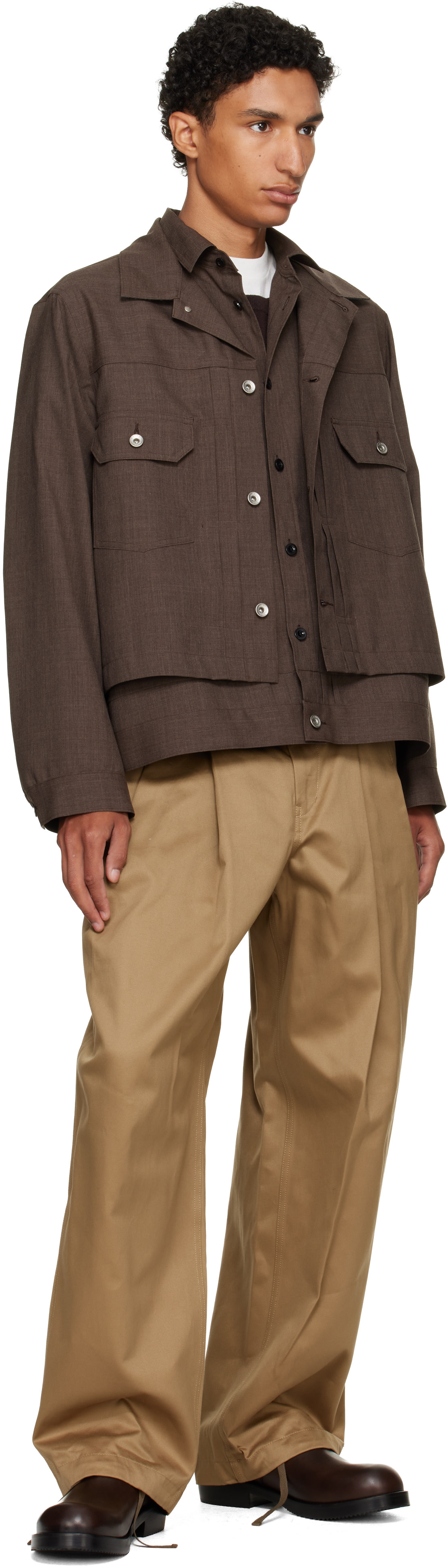 新品 26ss sacai cotton chino ベージュ 2 sacai: Beige Cotton Chino Trousers | SSENSE