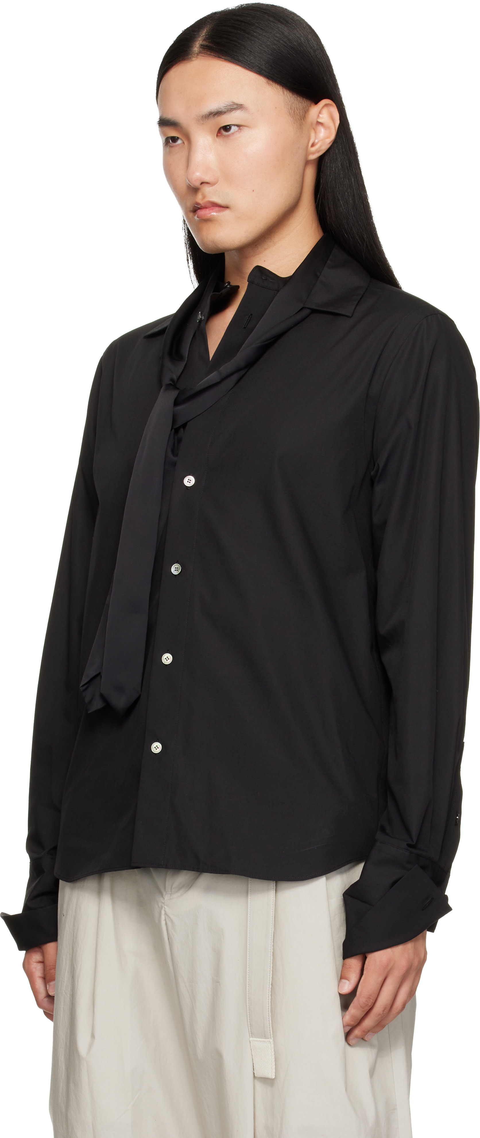 sacai Cotton Poplin Shirt ドッキングシャツ黒 【美品】 sacai: Black Satin Tie Poplin Shirt | SSENSE