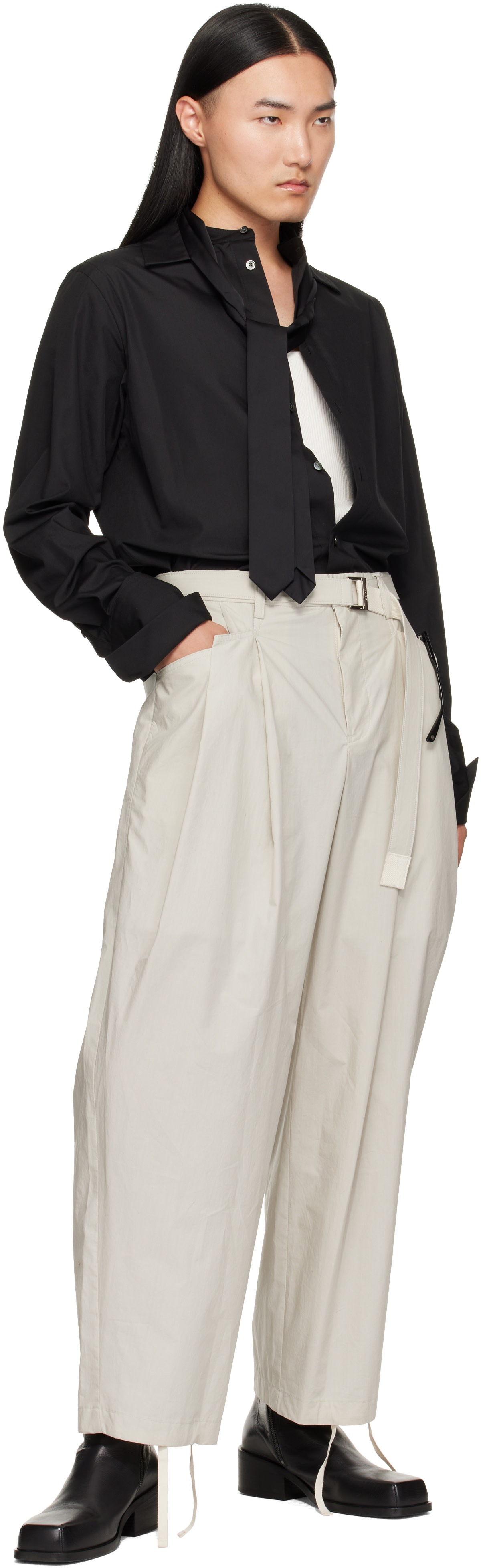 sacai: Black Satin Tie Poplin Shirt | SSENSE