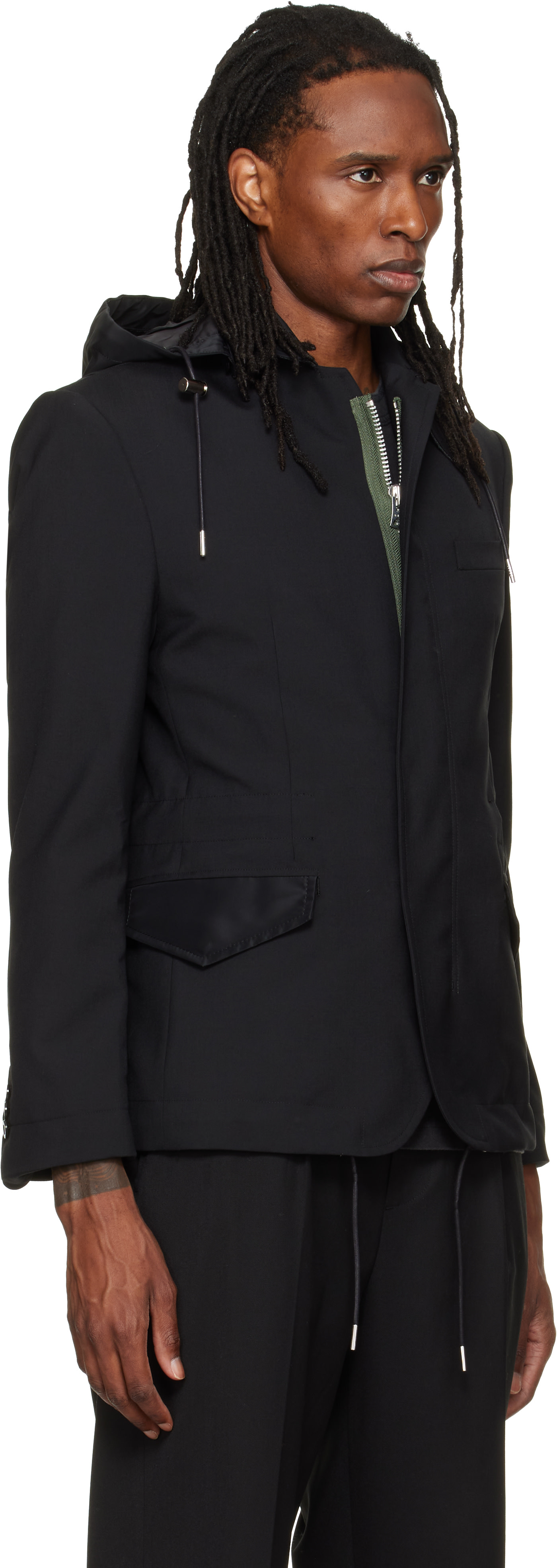 sacai: Black Suiting x Nylon Twill Blazer | SSENSE