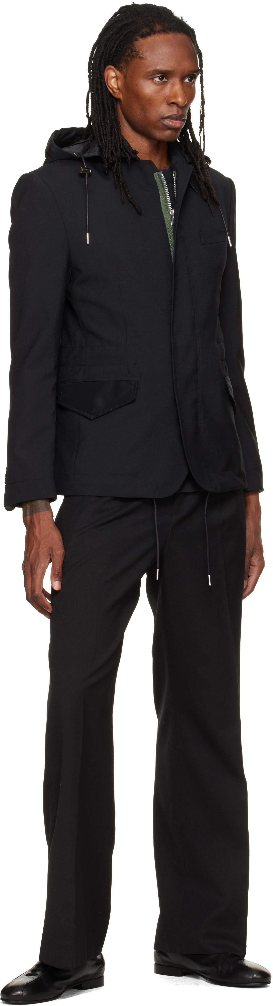 sacai: Black Suiting x Nylon Twill Blazer | SSENSE