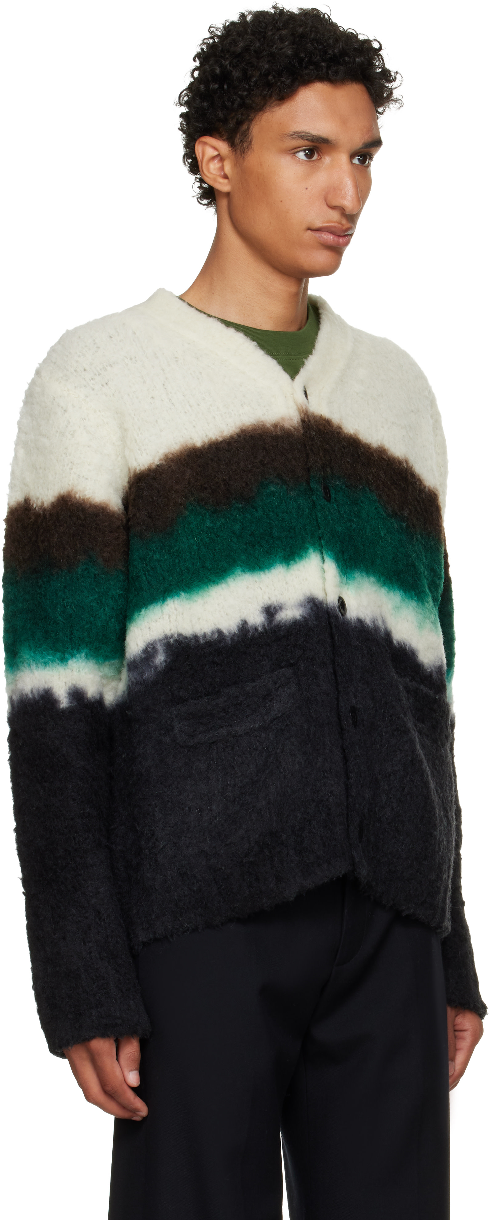 sacai: Black & Off-White Chusen-Dyed Knit Cardigan | SSENSE