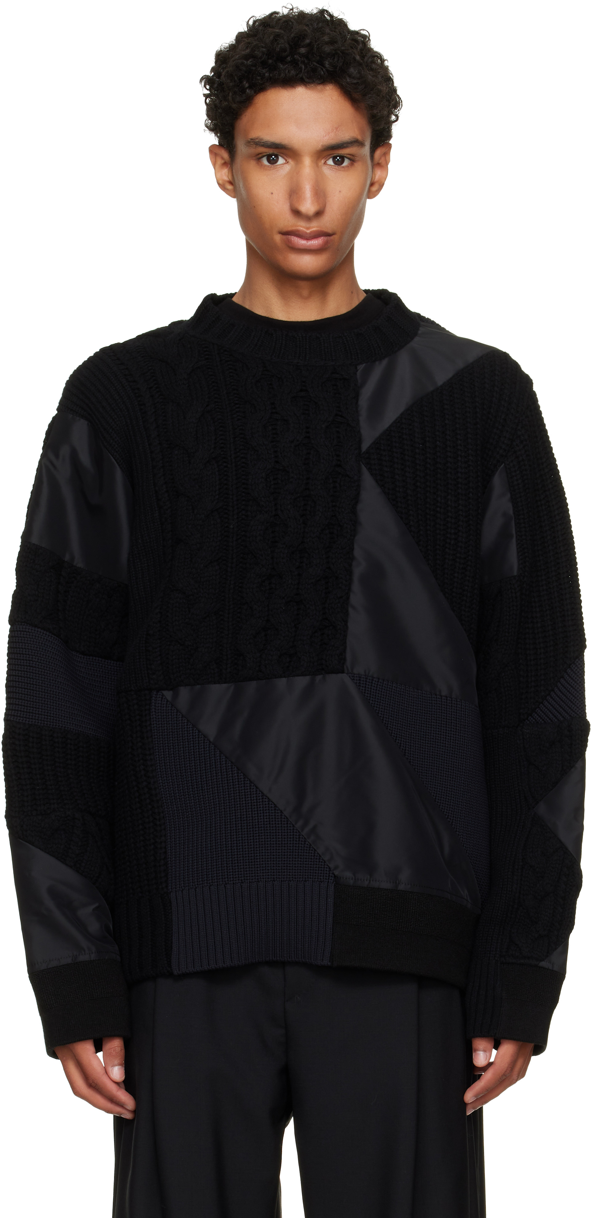 sacai: Black A.P.C. Edition Quilts Knit Sweater | SSENSE Canada