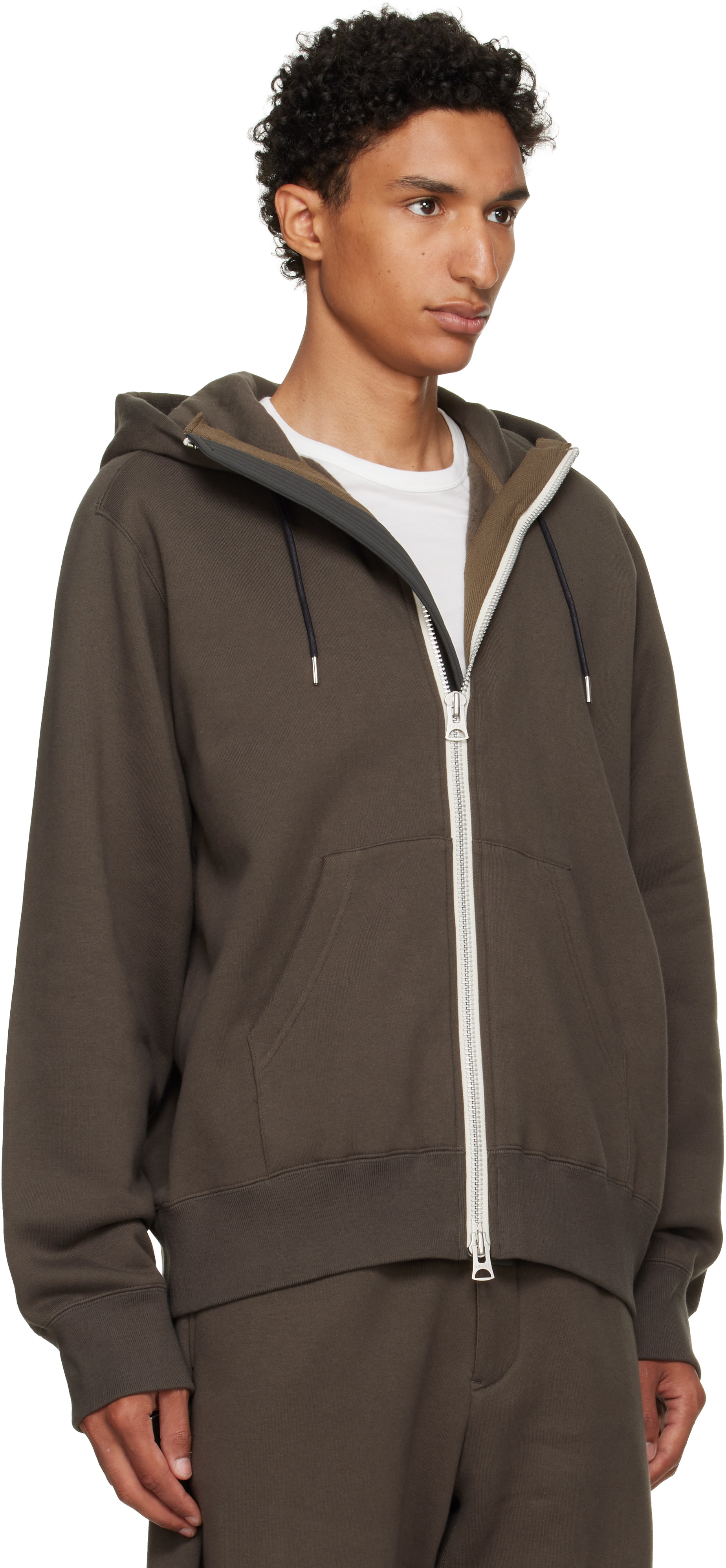 sacai - Pull à capuche kaki en jersey de coton