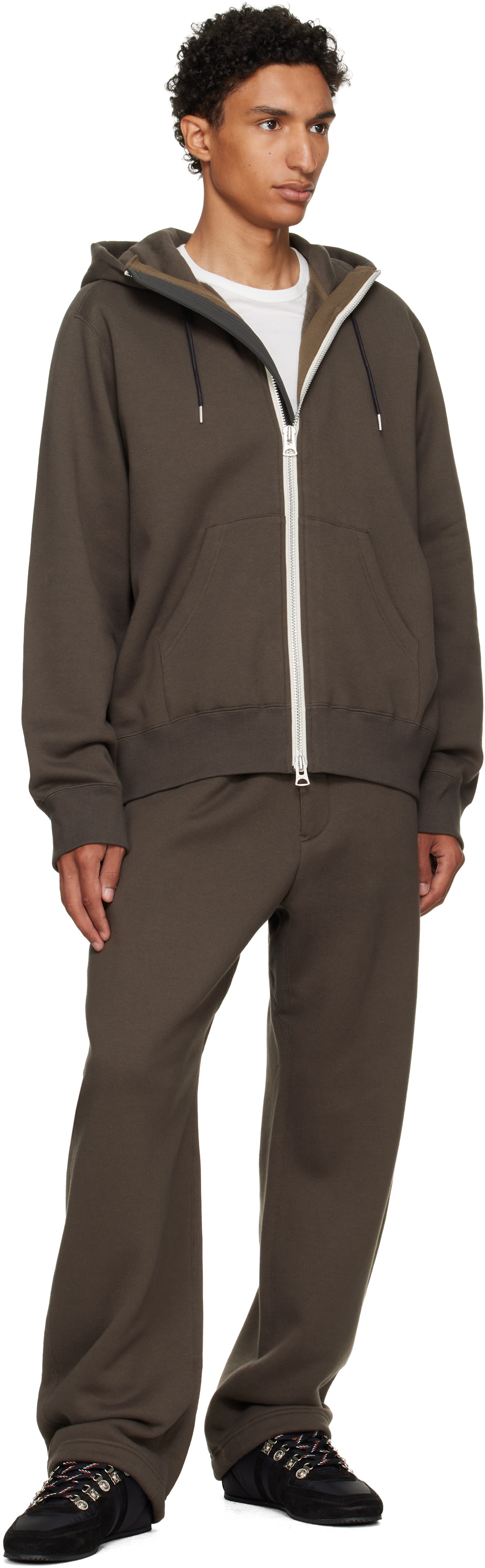 sacai - Pull à capuche kaki en jersey de coton