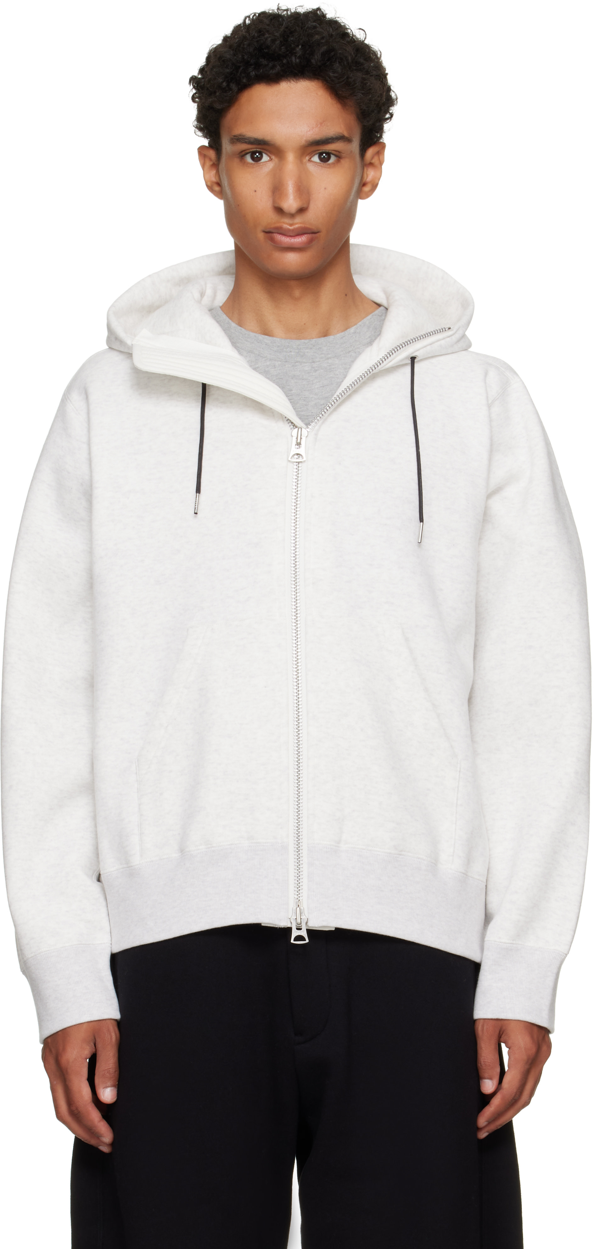 sacai - Pull à capuche blanc cassé en jersey de coton