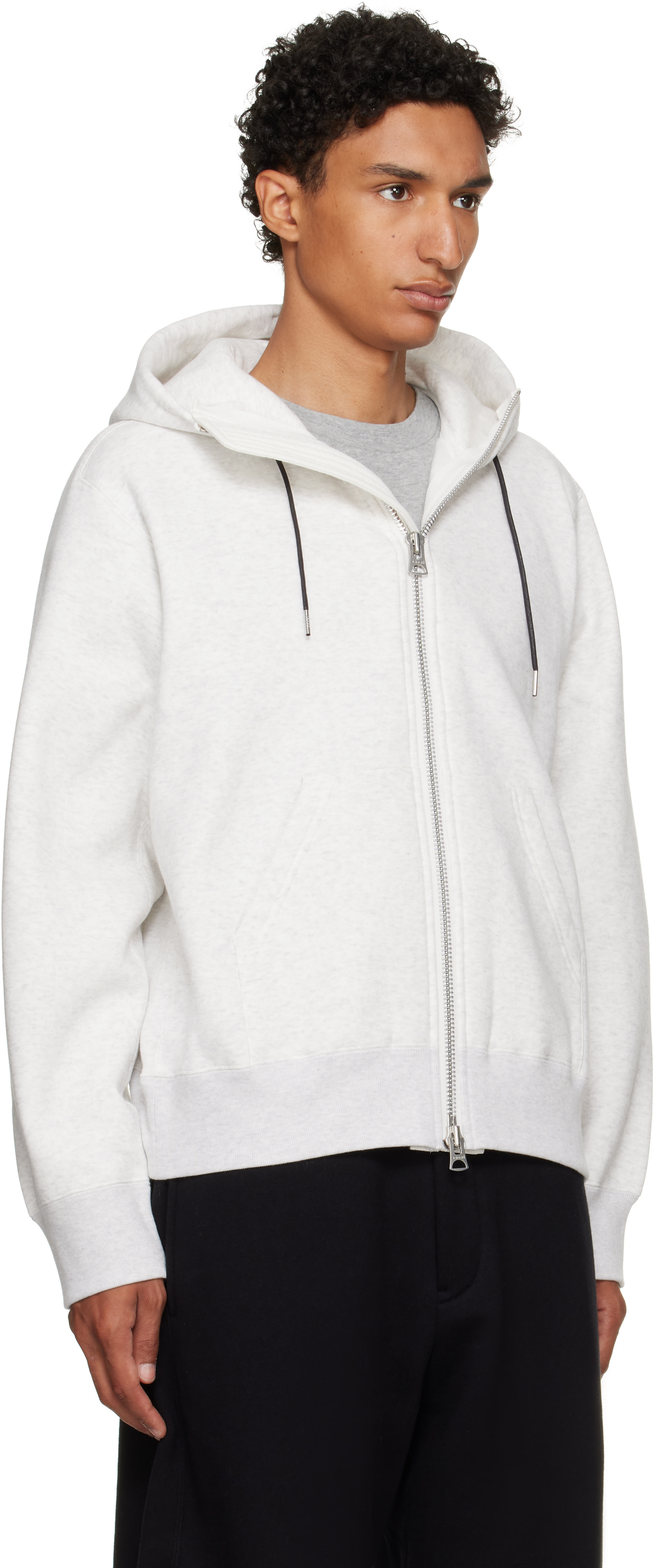 sacai - Pull à capuche blanc cassé en jersey de coton