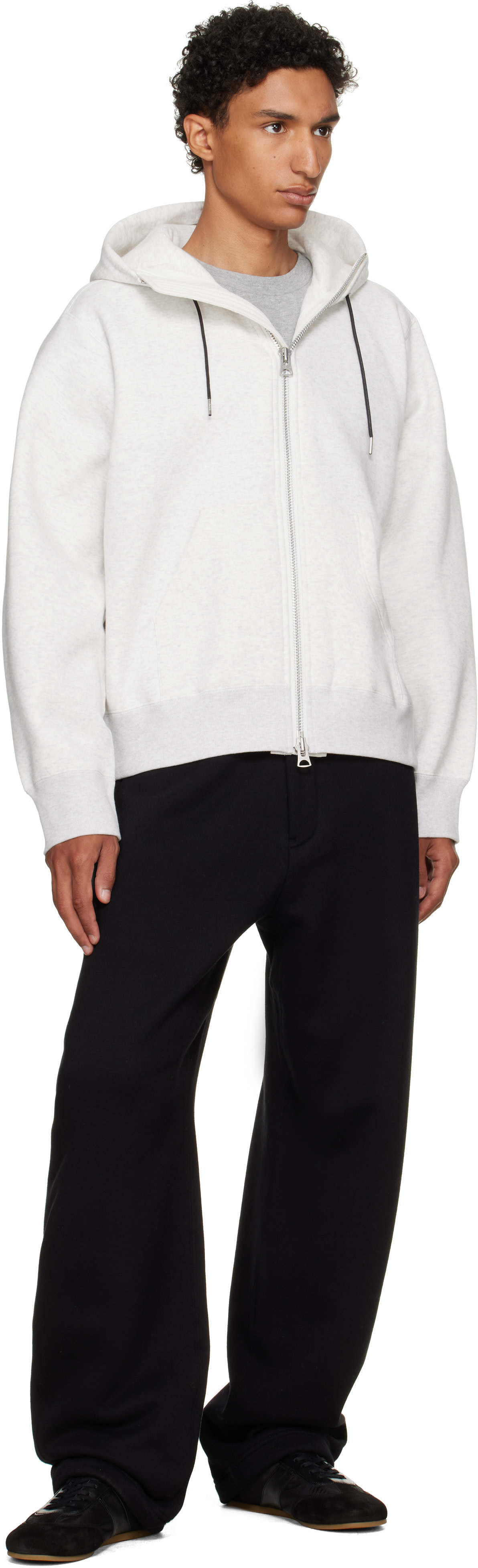 sacai - Pull à capuche blanc cassé en jersey de coton