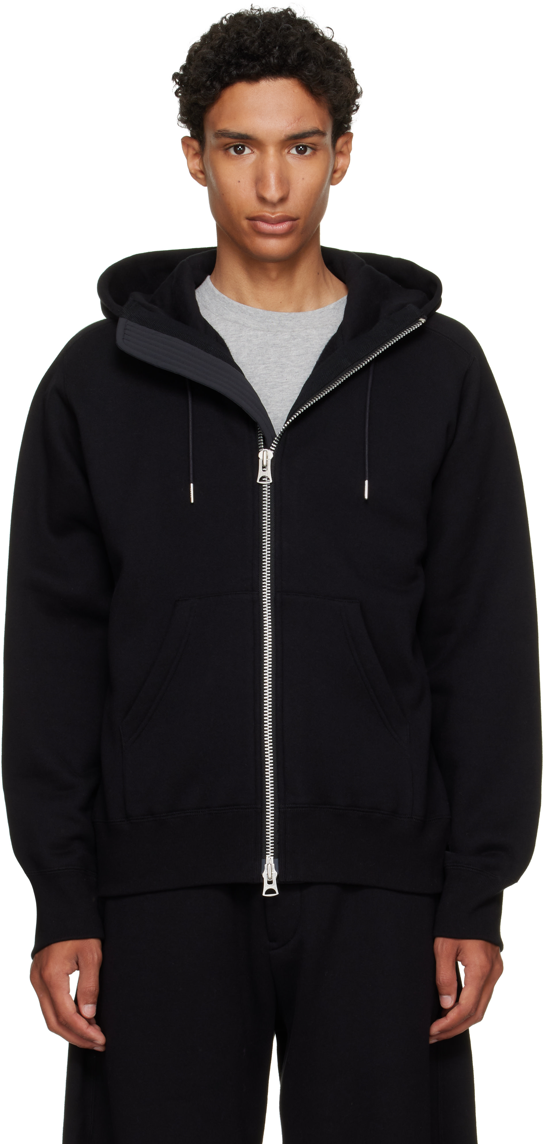 sacai - Pull à capuche noir en jersey de coton