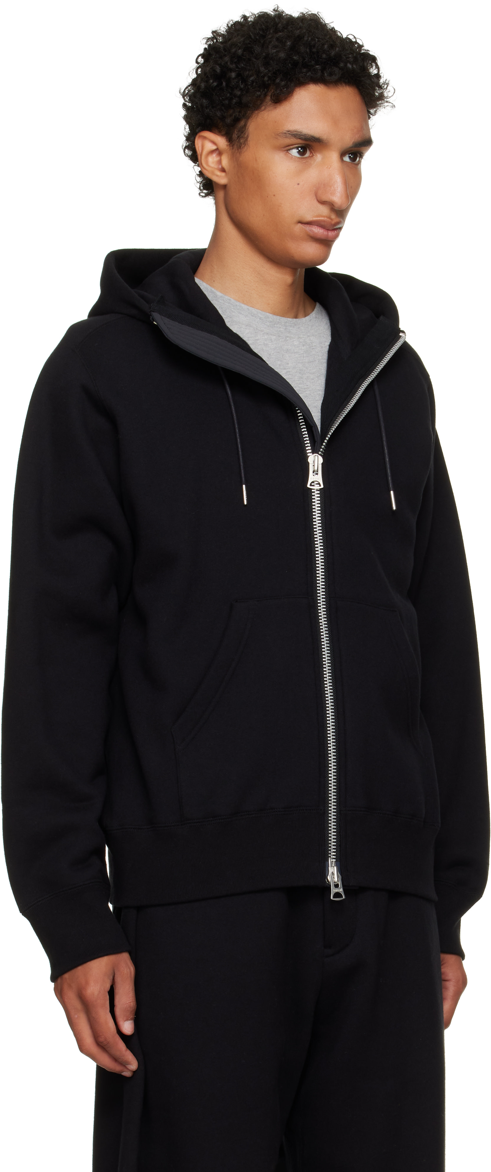 sacai - Pull à capuche noir en jersey de coton