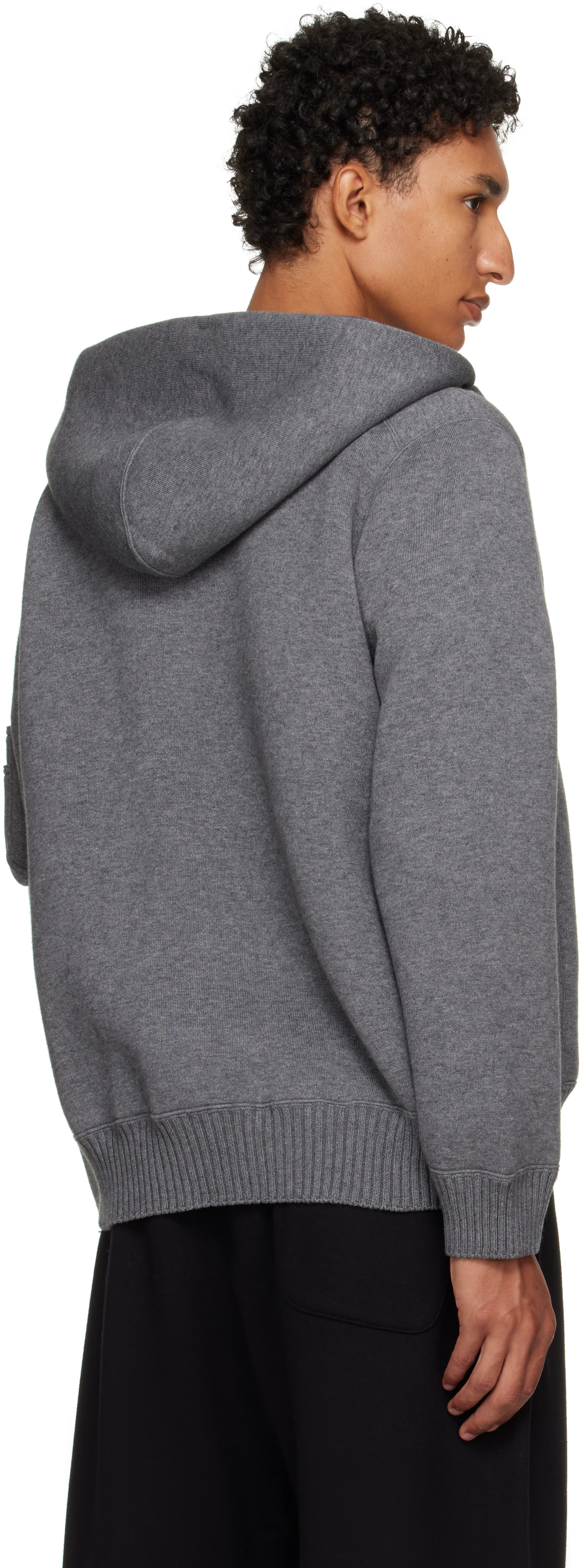 sacai: Gray Cotton Cashmere Knit Hoodie | SSENSE
