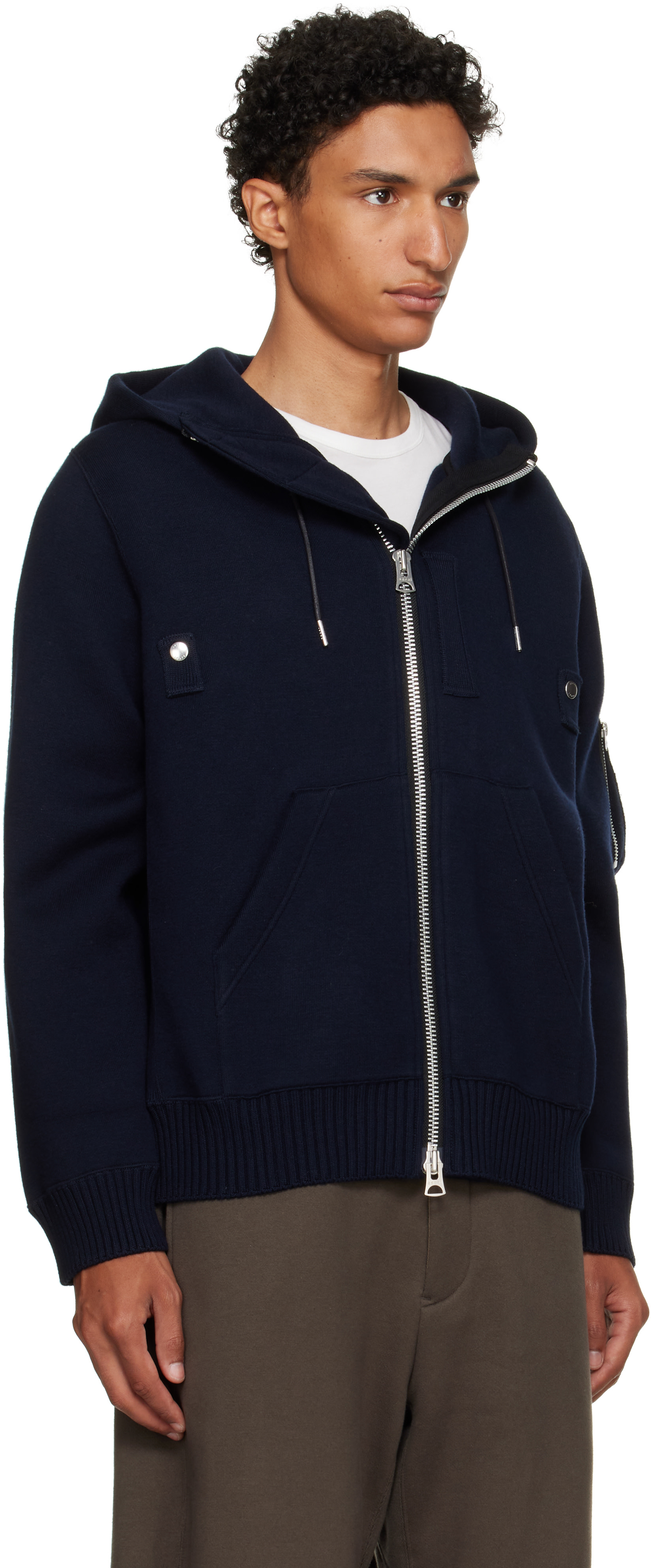 sacai: ネイビー コットン カシミヤ ニットフーディ | SSENSE 日本