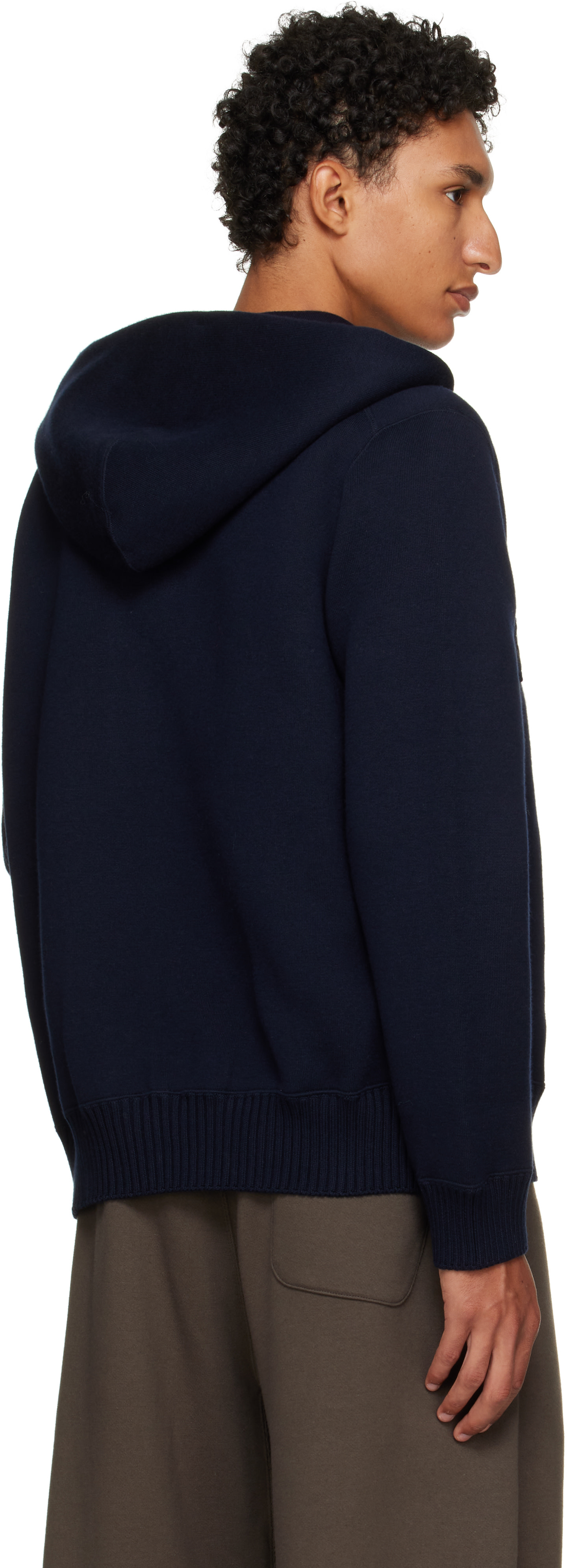 sacaiメンズ　コットンニットパーカー sacai: ネイビー コットン カシミヤ ニットフーディ | SSENSE 日本