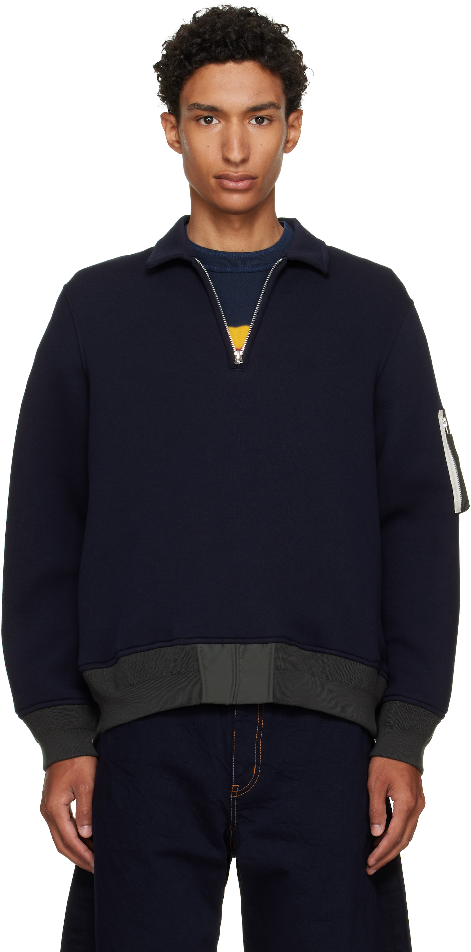 sacai - Navy Sponge Sweat Polo