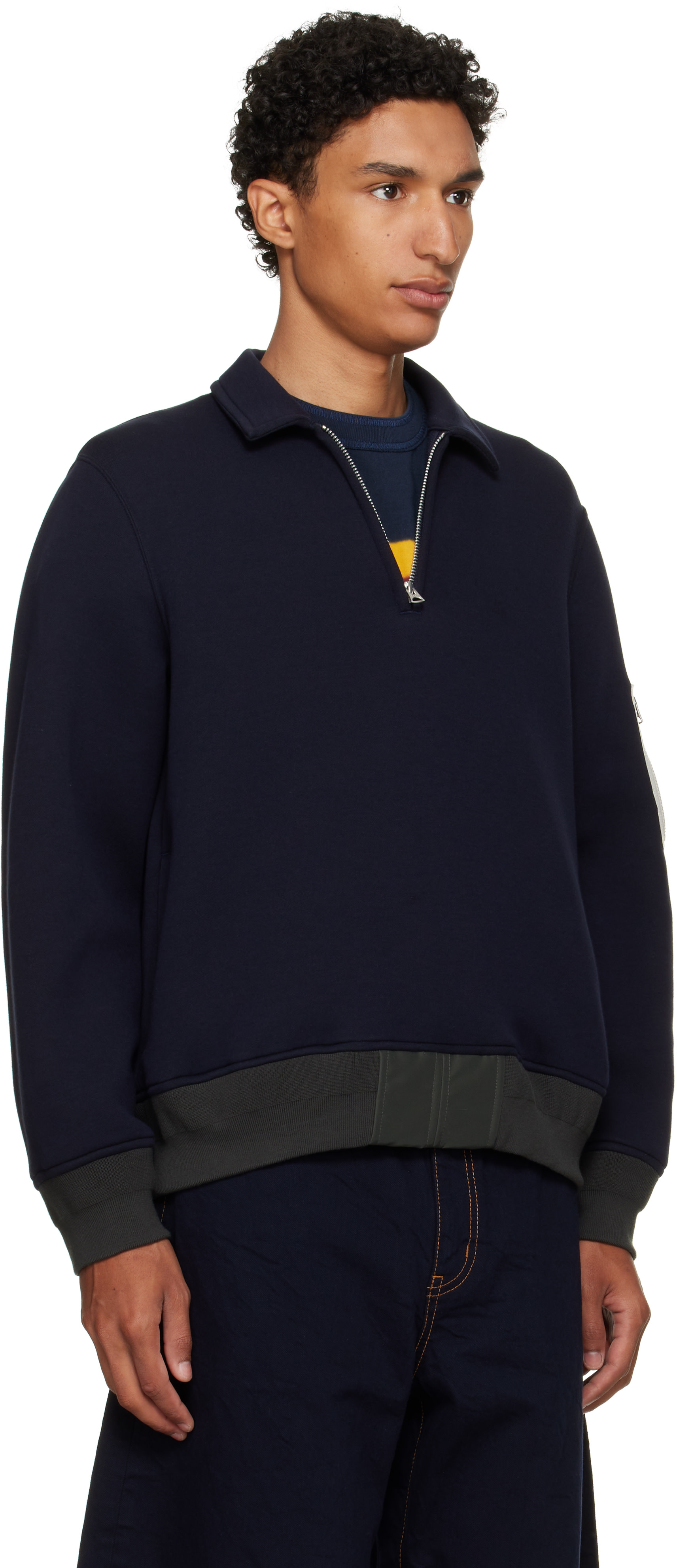 sacai - Navy Sponge Sweat Polo