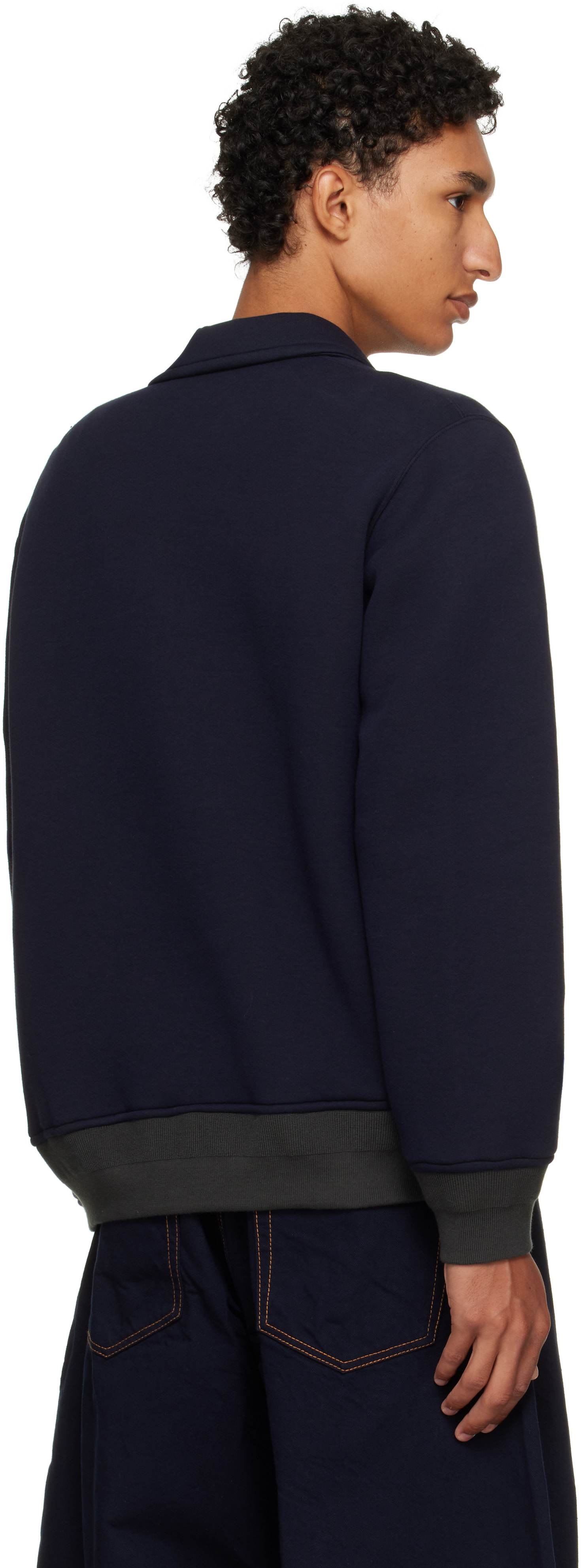 sacai - Navy Sponge Sweat Polo
