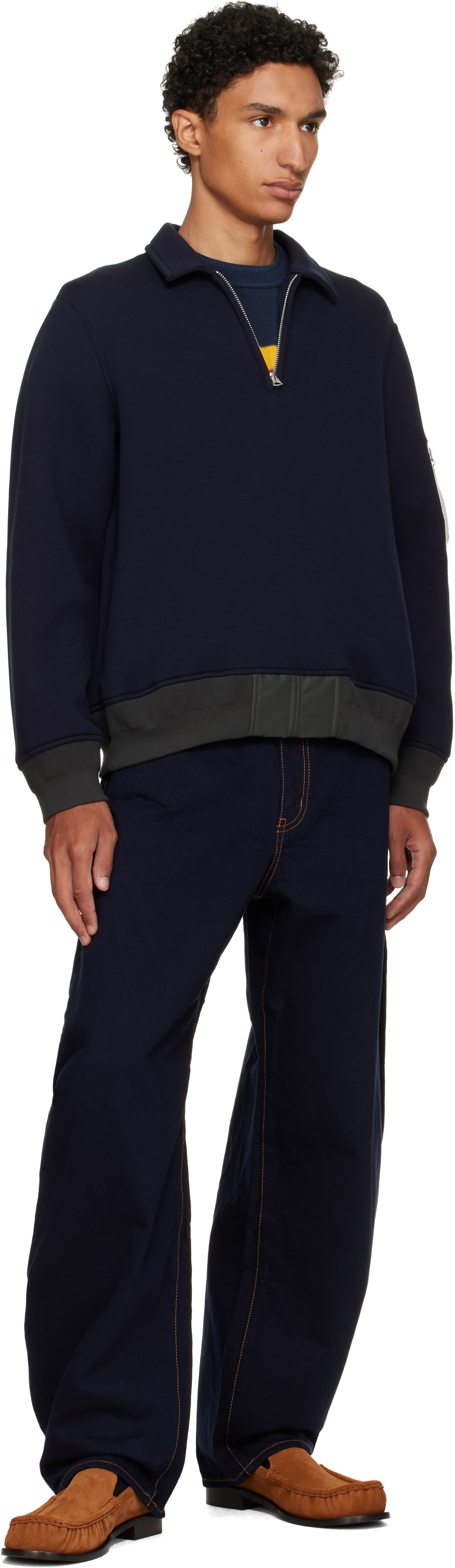 sacai - Navy Sponge Sweat Polo