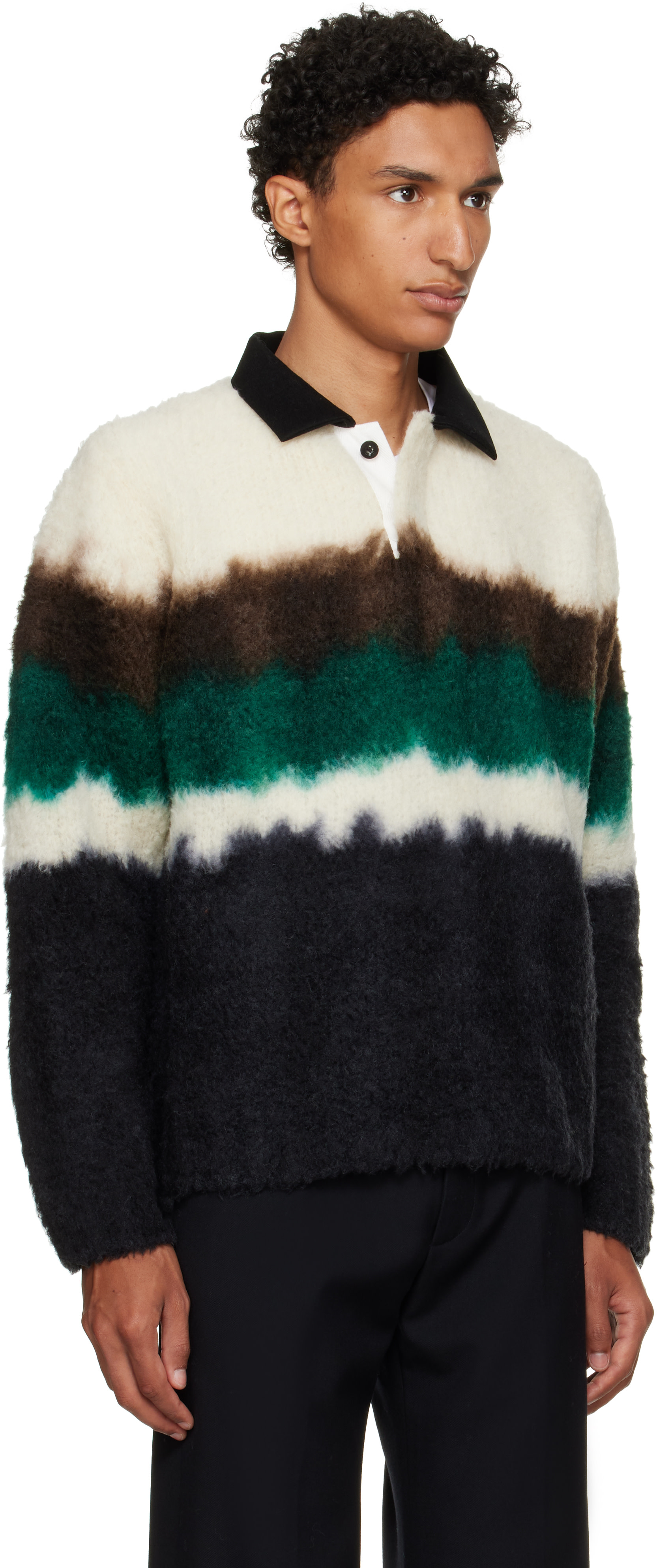 sacai: ブラック＆オフホワイト 注染 ニットポロシャツ | SSENSE 日本