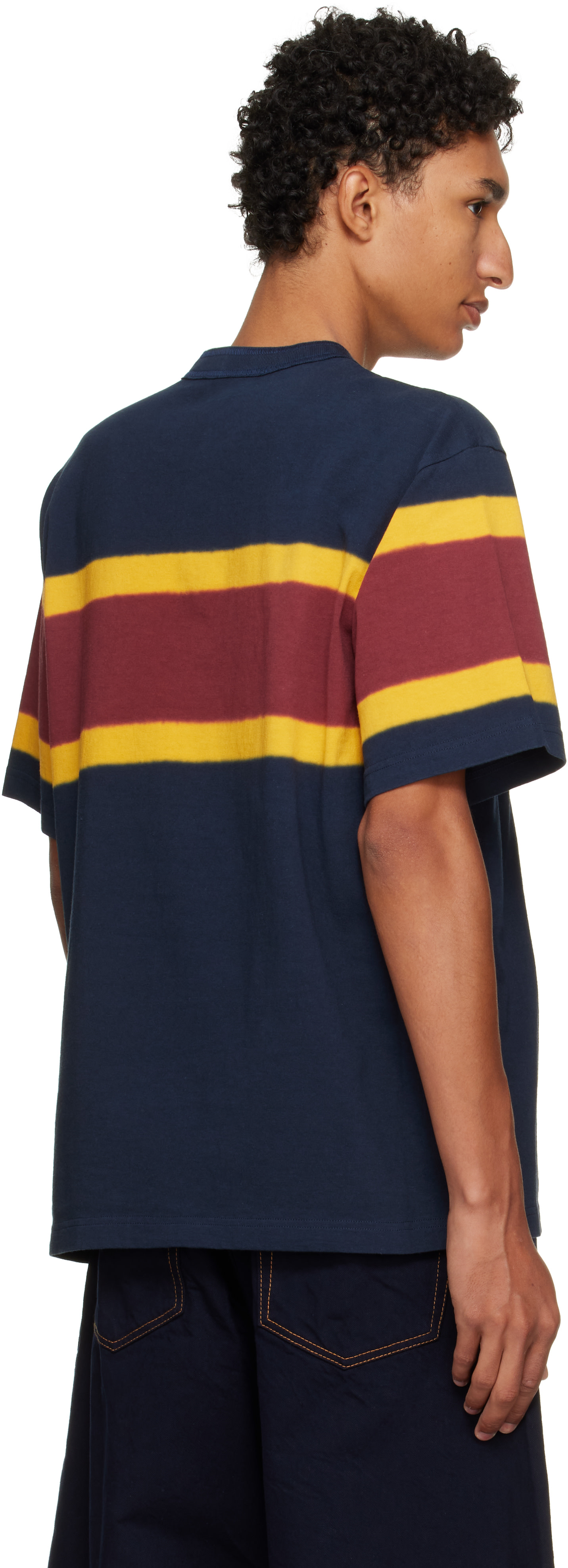 sacai: Navy & Burgundy Chusen-Dyed Cotton Jersey T-shirt | SSENSE