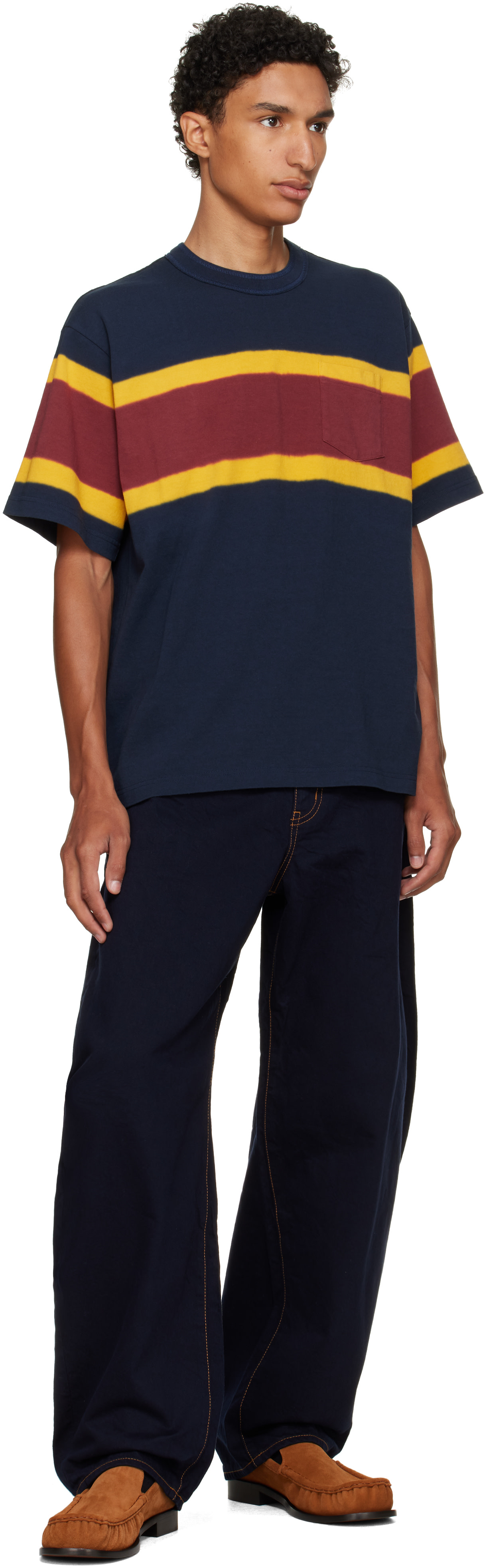 sacai: Navy & Burgundy Chusen-Dyed Cotton Jersey T-shirt | SSENSE