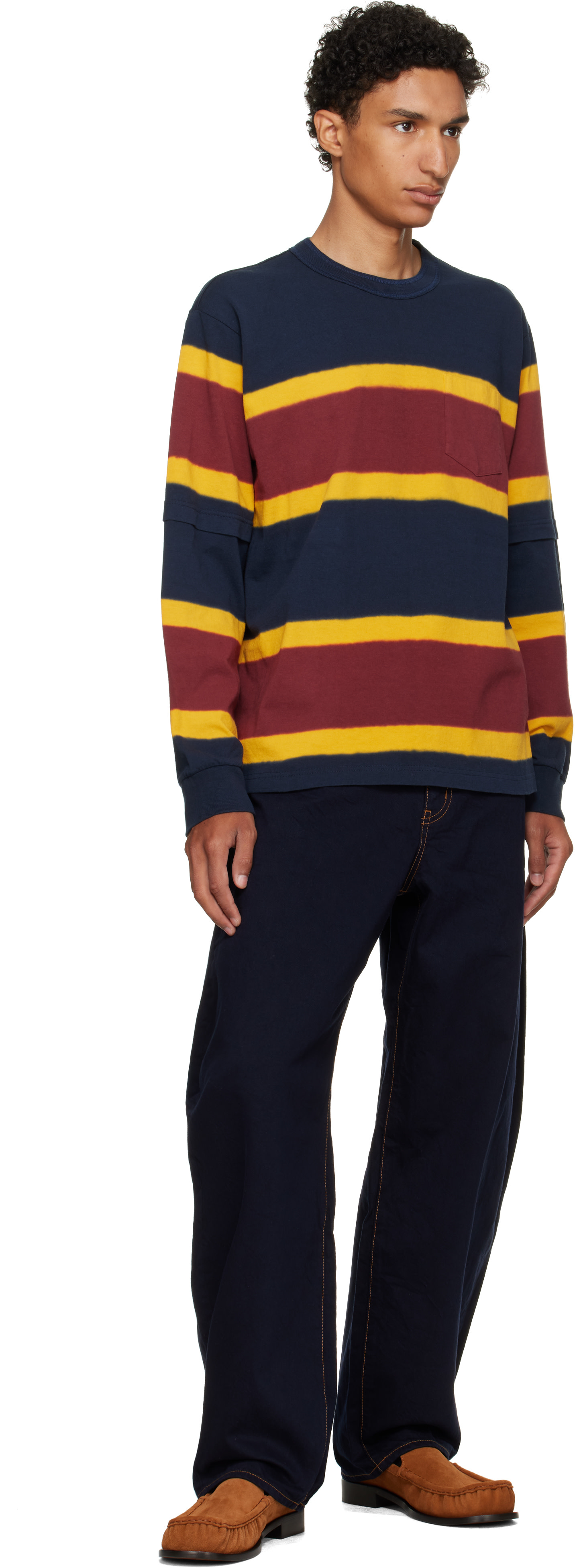 sacai: Navy & Burgundy Chusen-Dyed Cotton Jersey T-shirt | SSENSE
