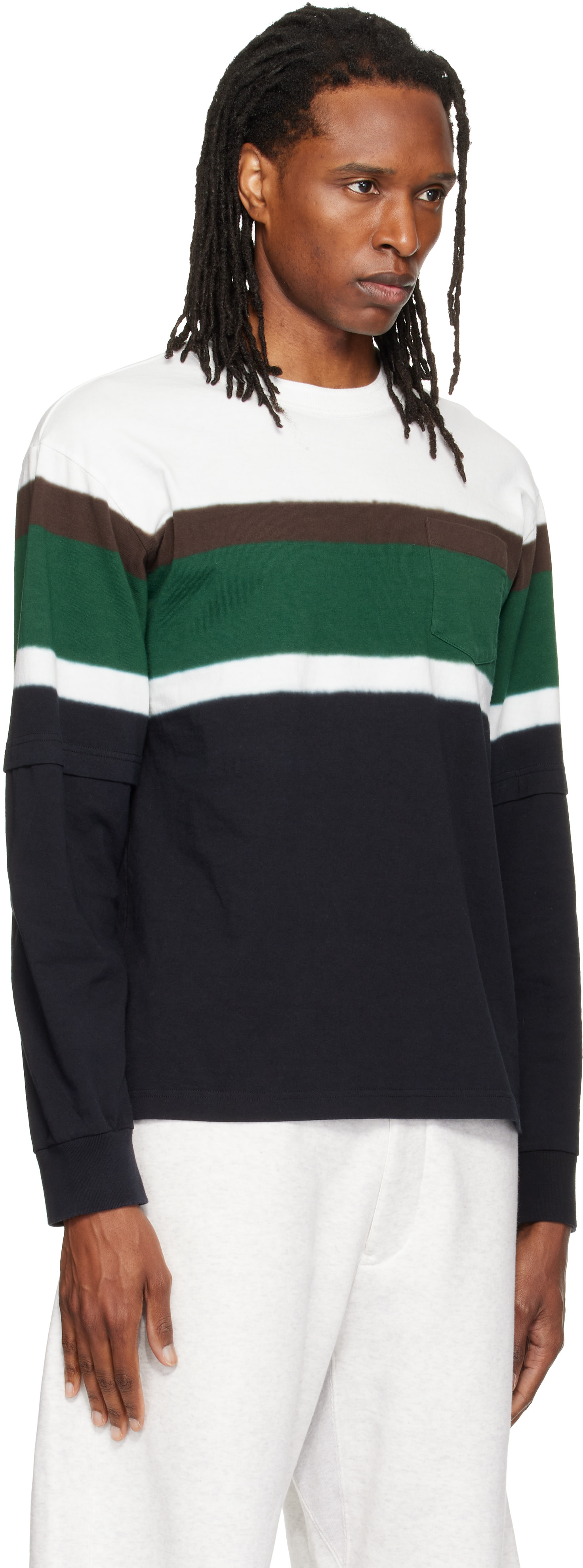 sacai: Black & White Chusen-Dyed Cotton Jersey L/S T-shirt
