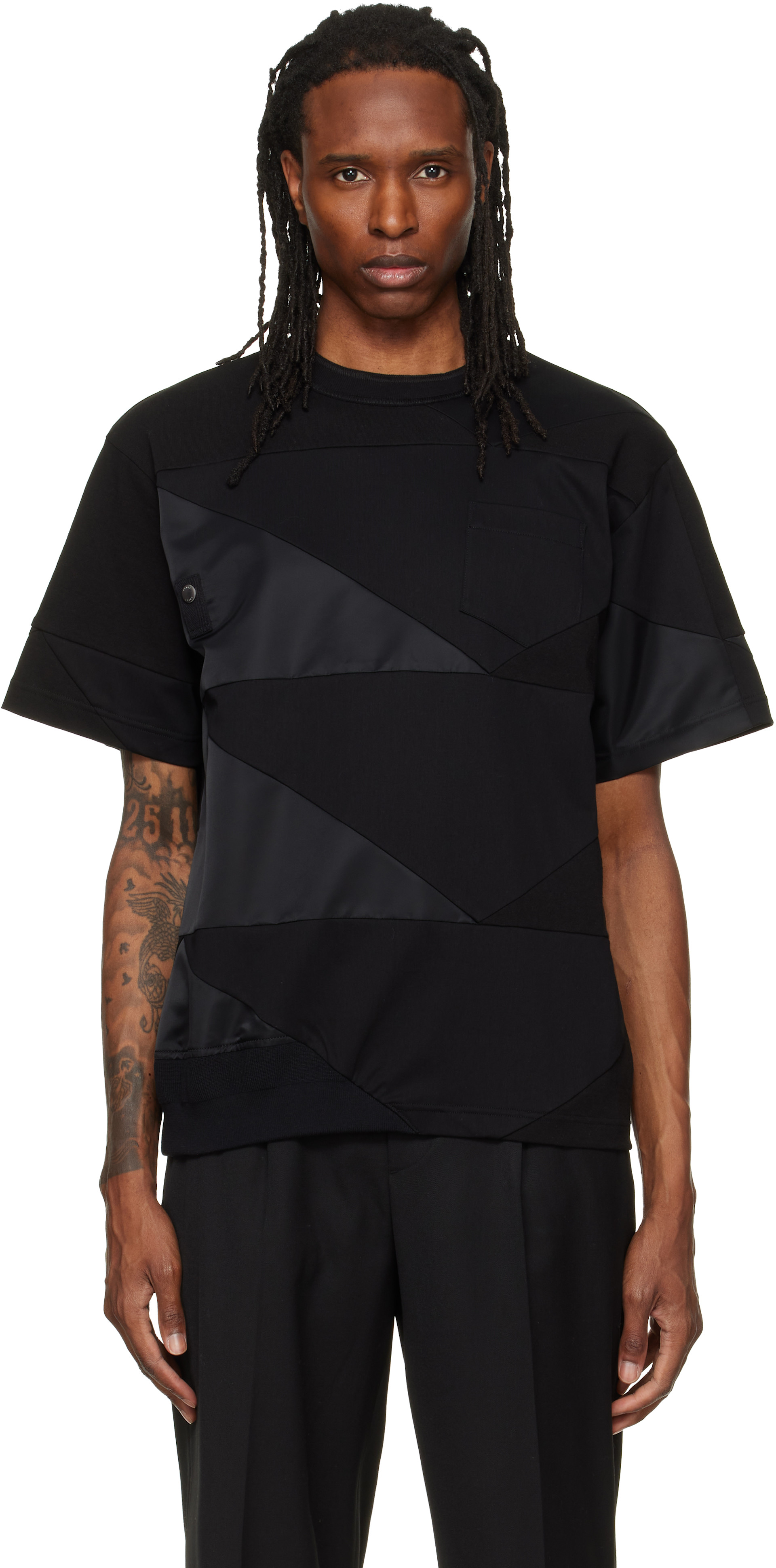 sacai: Black A.P.C. Edition Quilts T-shirt | SSENSE