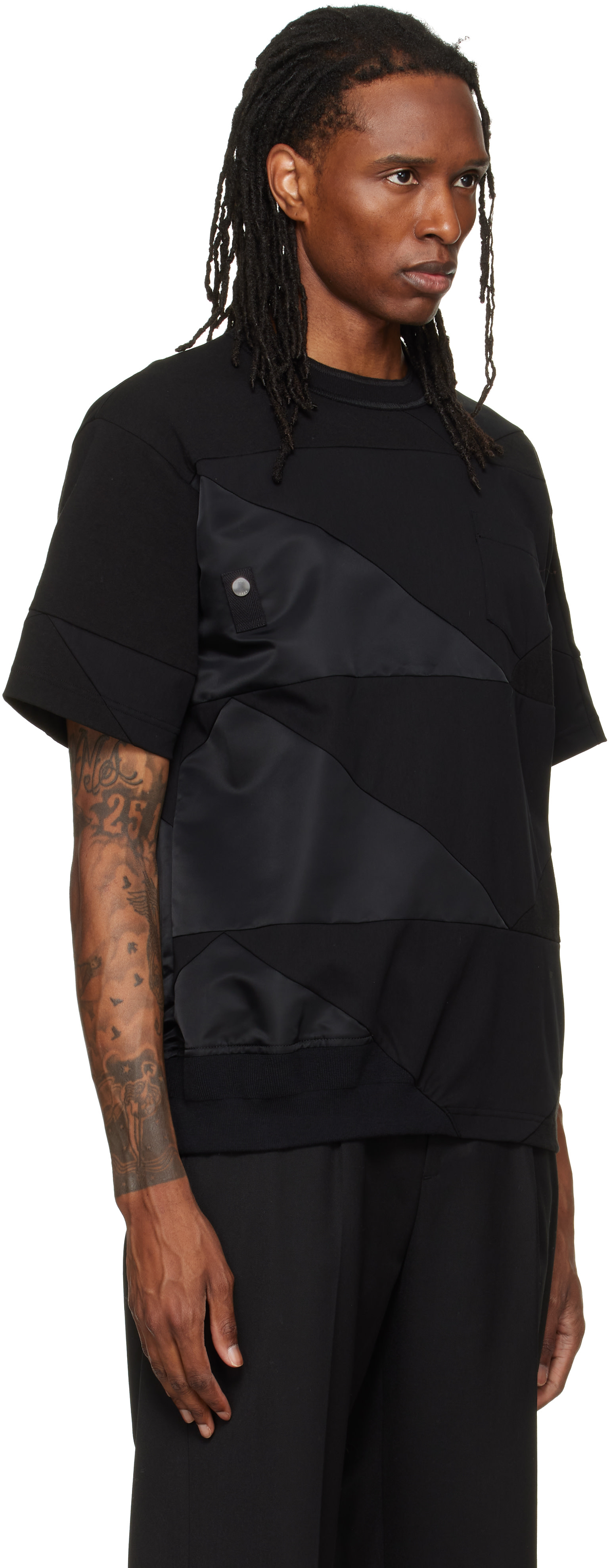 sacai: Black A.P.C. Edition Quilts T-shirt | SSENSE