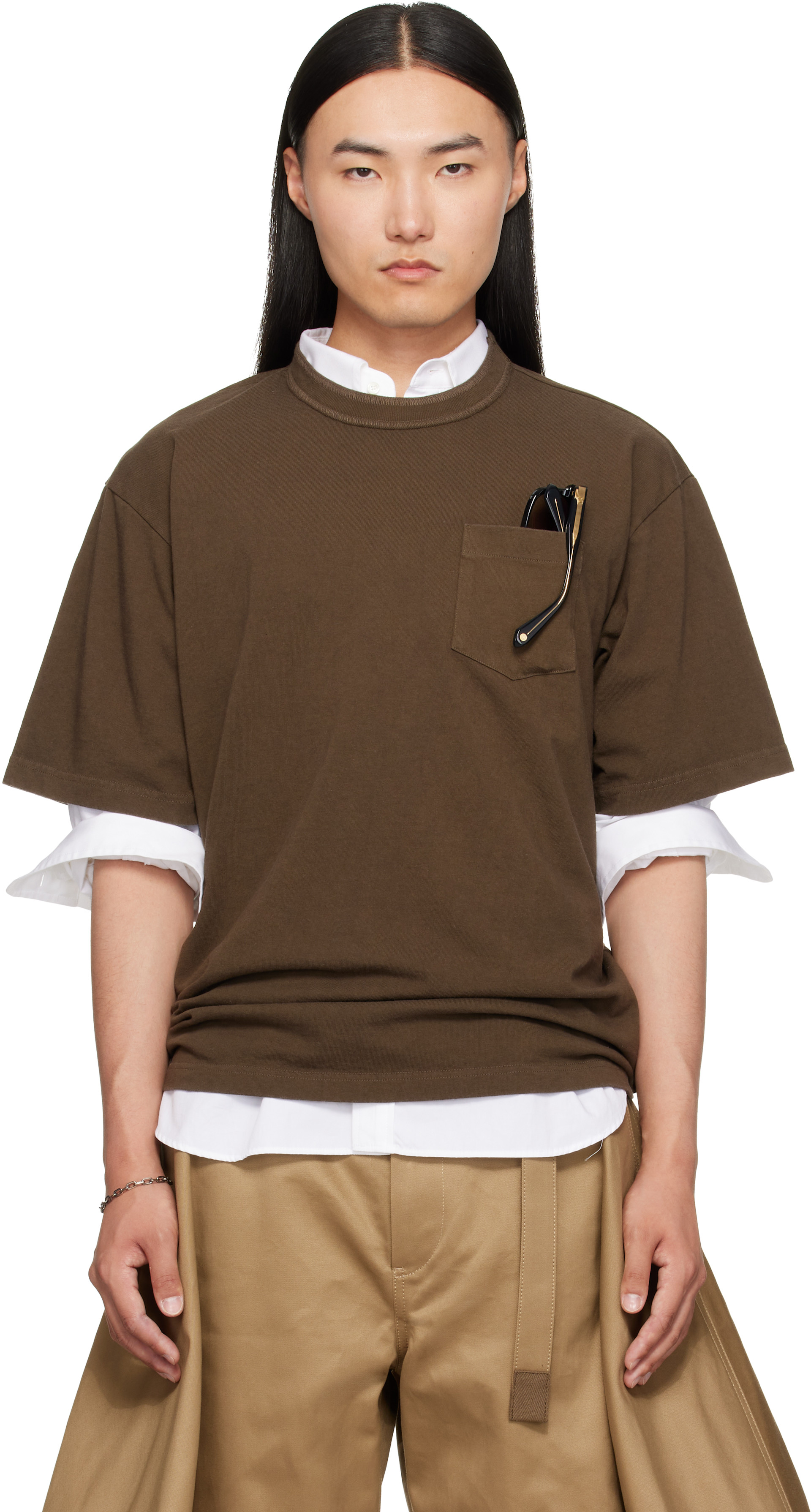 sacai: ブラウン Cotton Jersey Tシャツ | SSENSE 日本