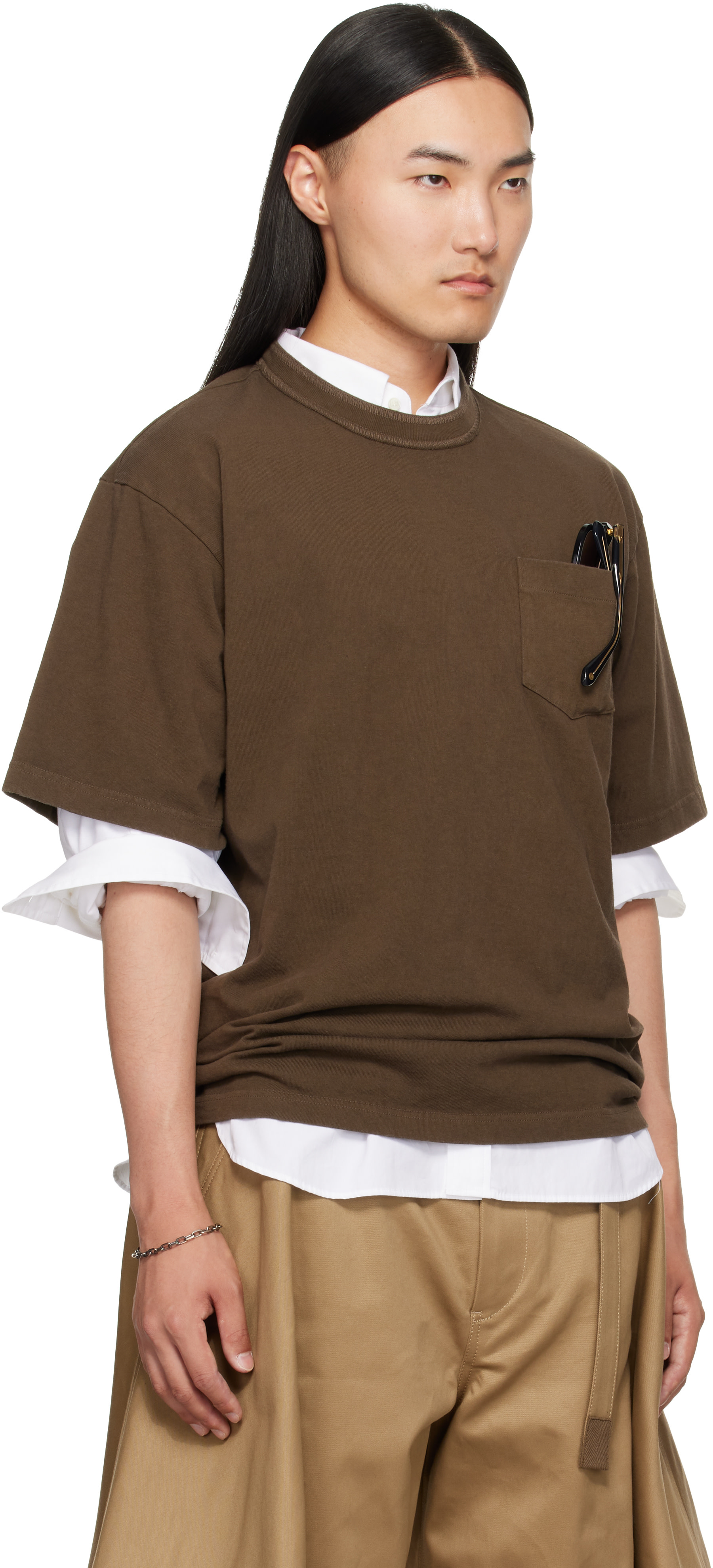 sacai: ブラウン Cotton Jersey Tシャツ | SSENSE 日本
