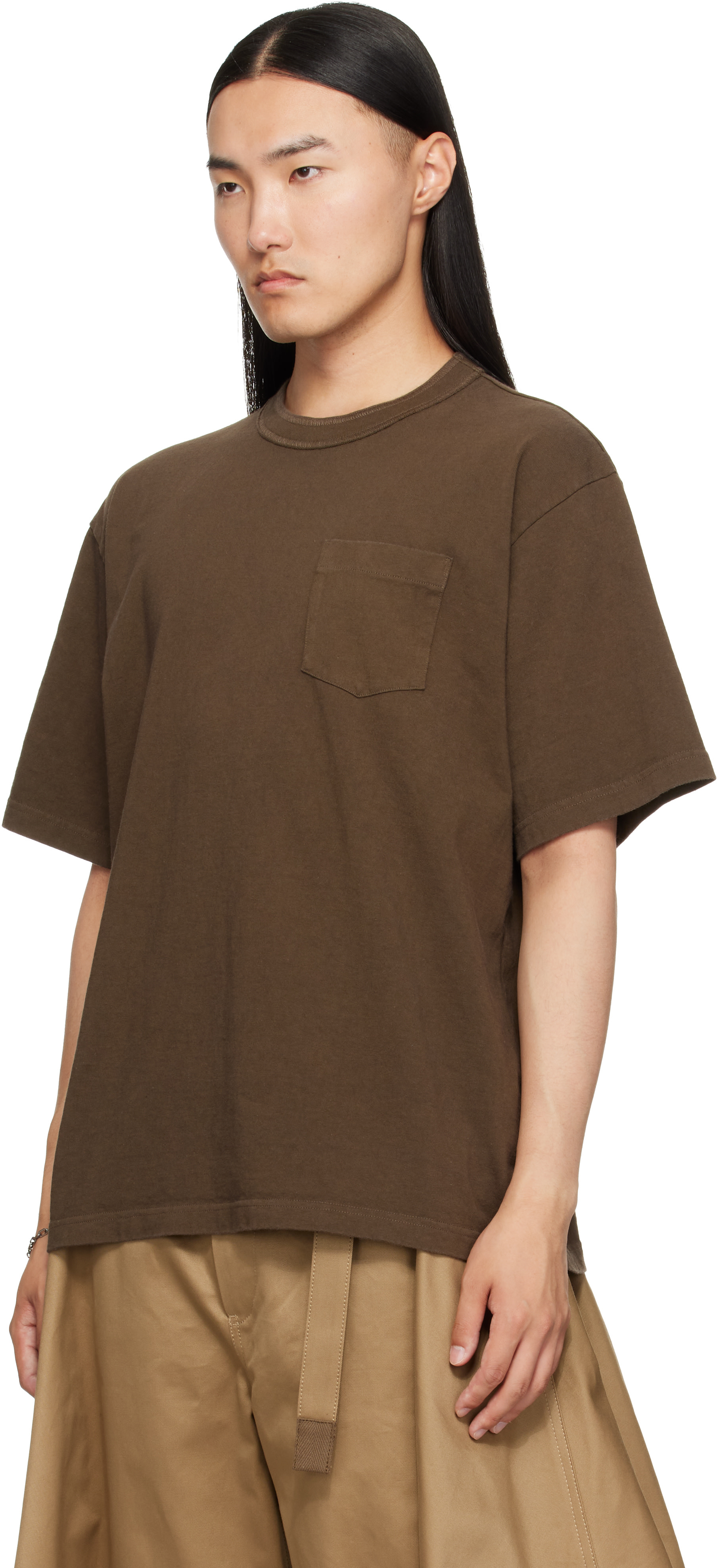 sacai: ブラウン Cotton Jersey Tシャツ | SSENSE 日本