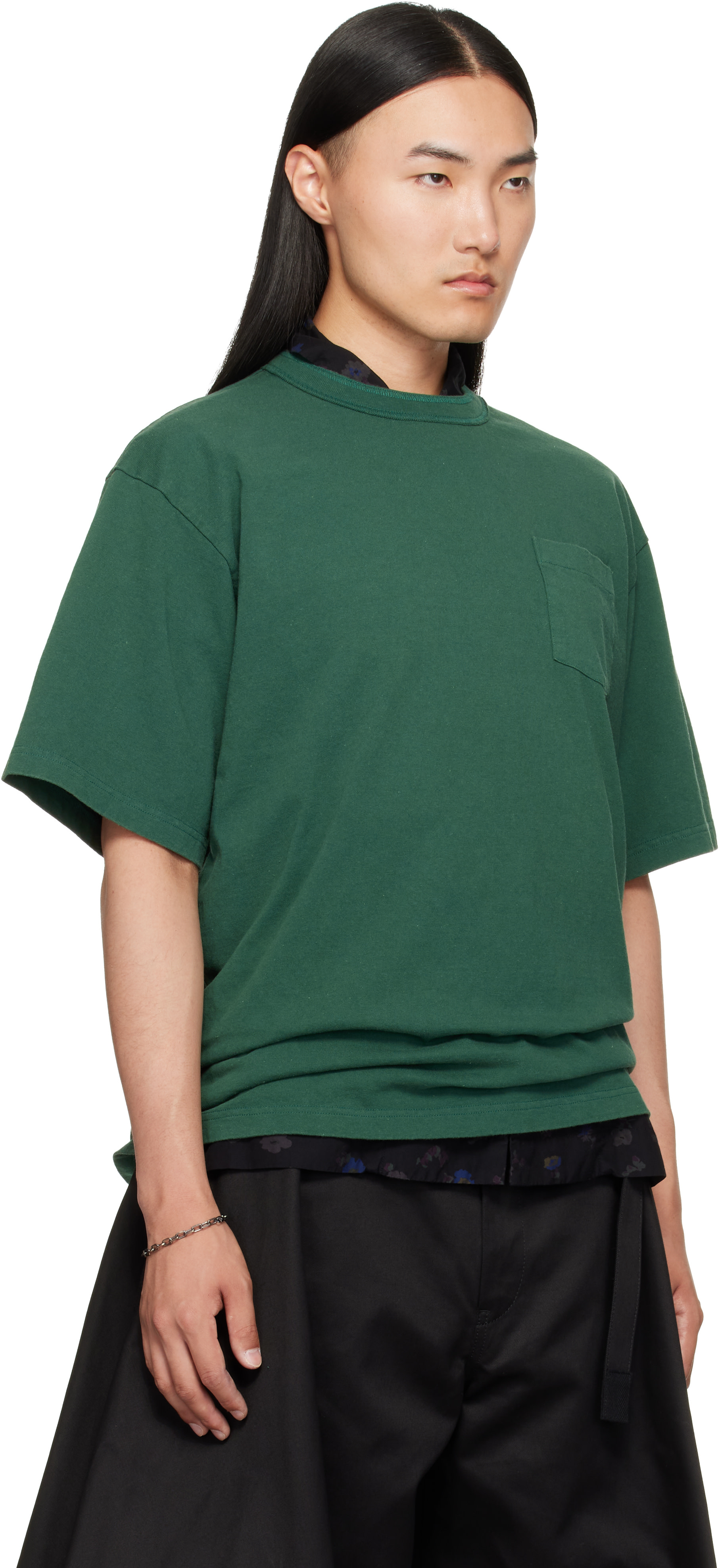 sacai: グリーン コットンジャージ Tシャツ | SSENSE 日本