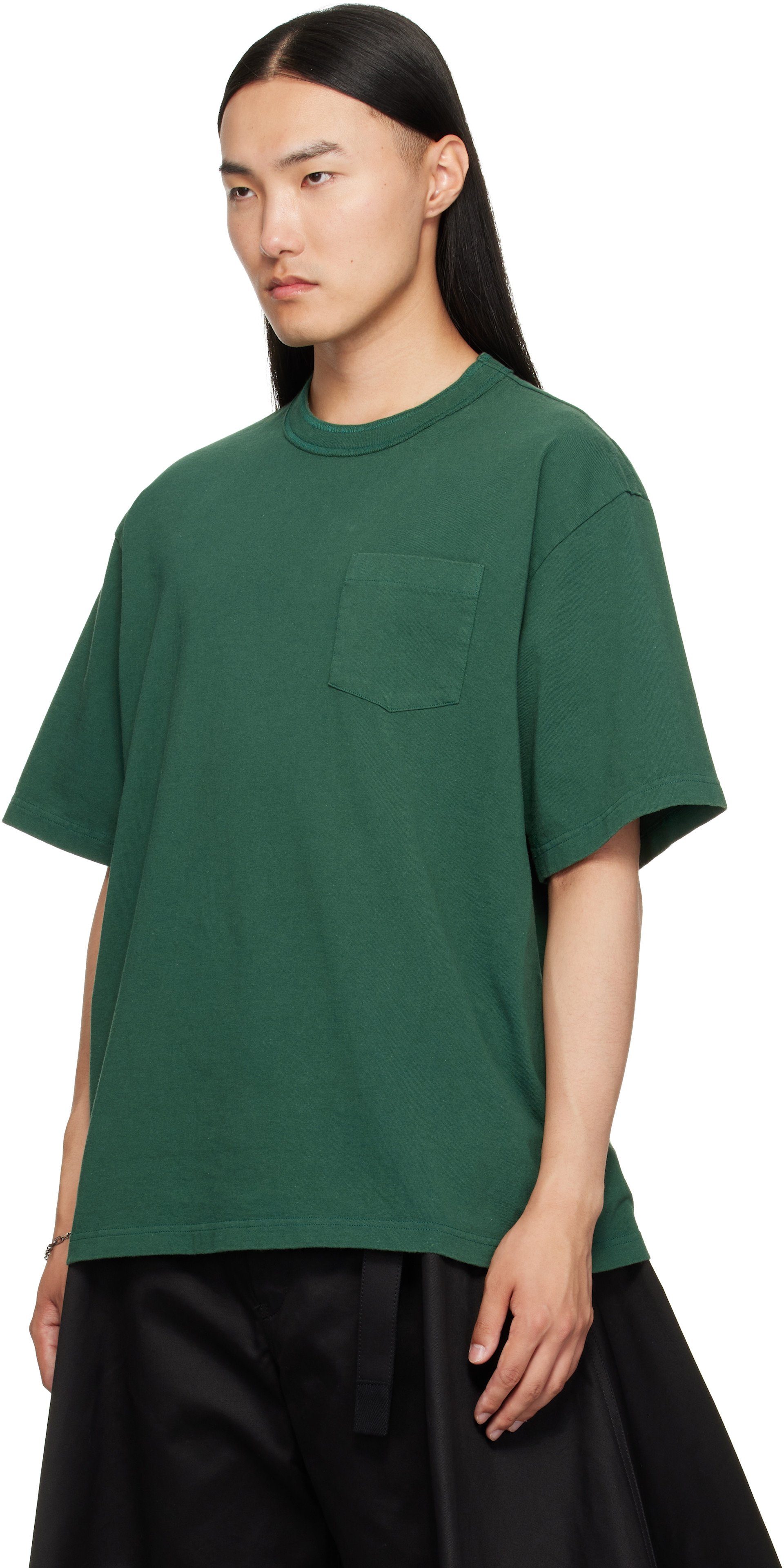 sacai: グリーン コットンジャージ Tシャツ | SSENSE 日本