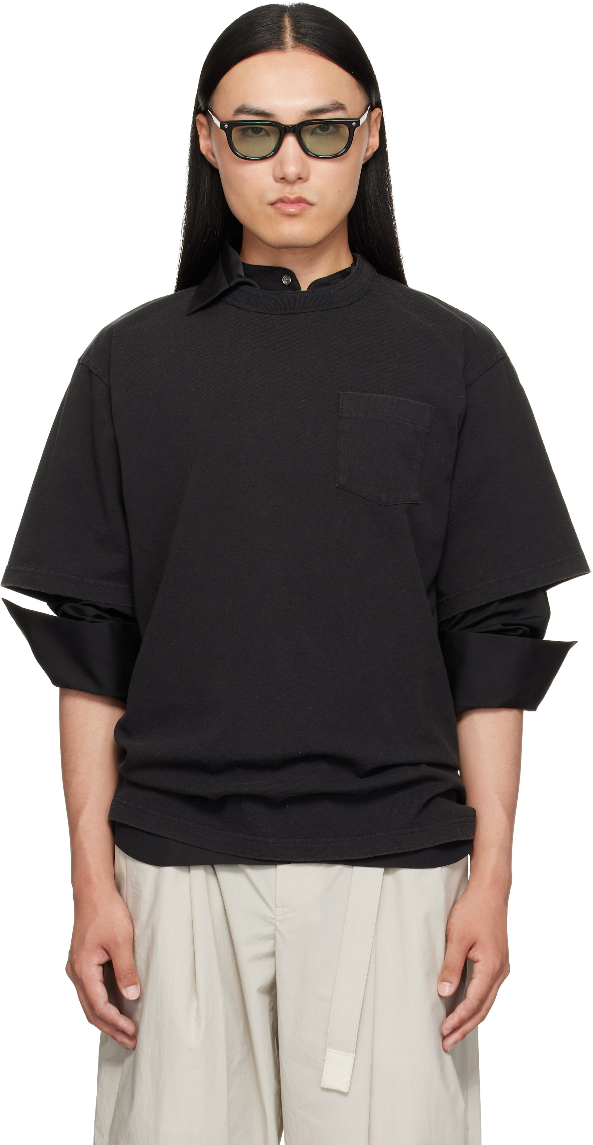 【美品】sacai s Cotton Jersey Tshirt　size2 sacai: Black Cotton Jersey T-shirt | SSENSE Canada
