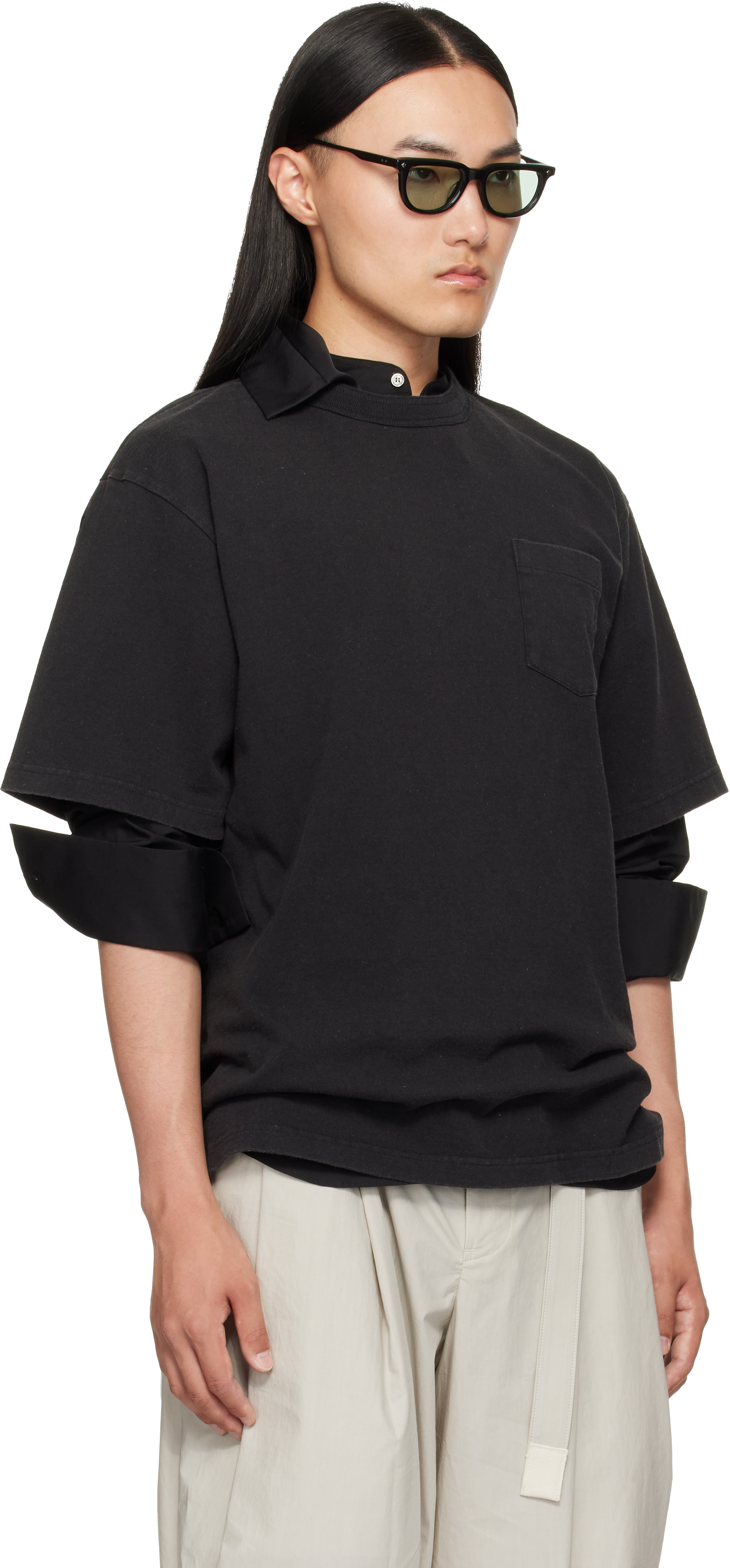 sacai: Black Cotton Jersey T-shirt | SSENSE