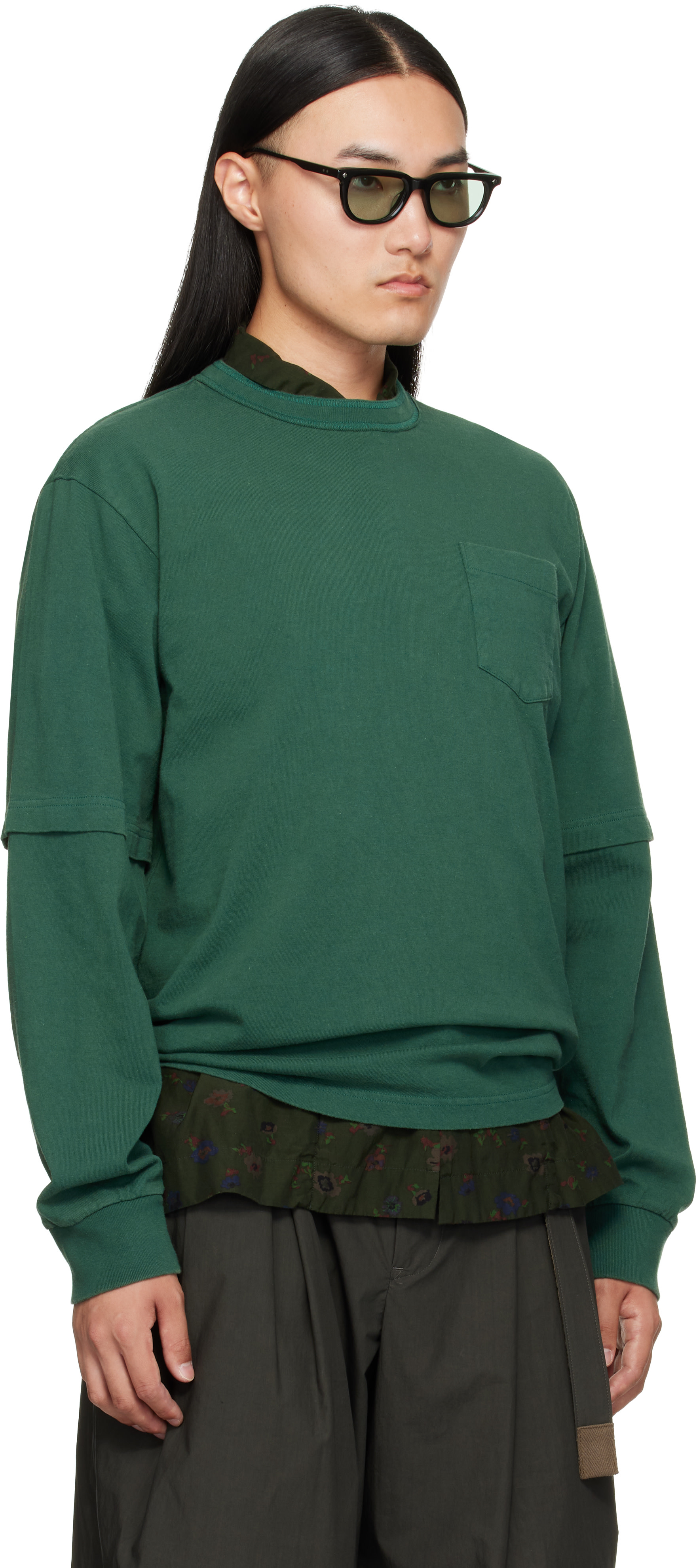 sacai: Green Cotton Jersey L/S T-shirt | SSENSE Canada
