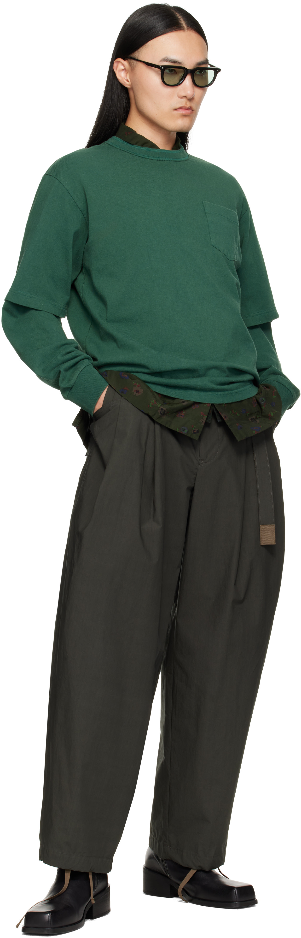 【極美品】sacai Cotton Jersey L/S T-Shirt sacai: Green Cotton Jersey L/S T-shirt | SSENSE