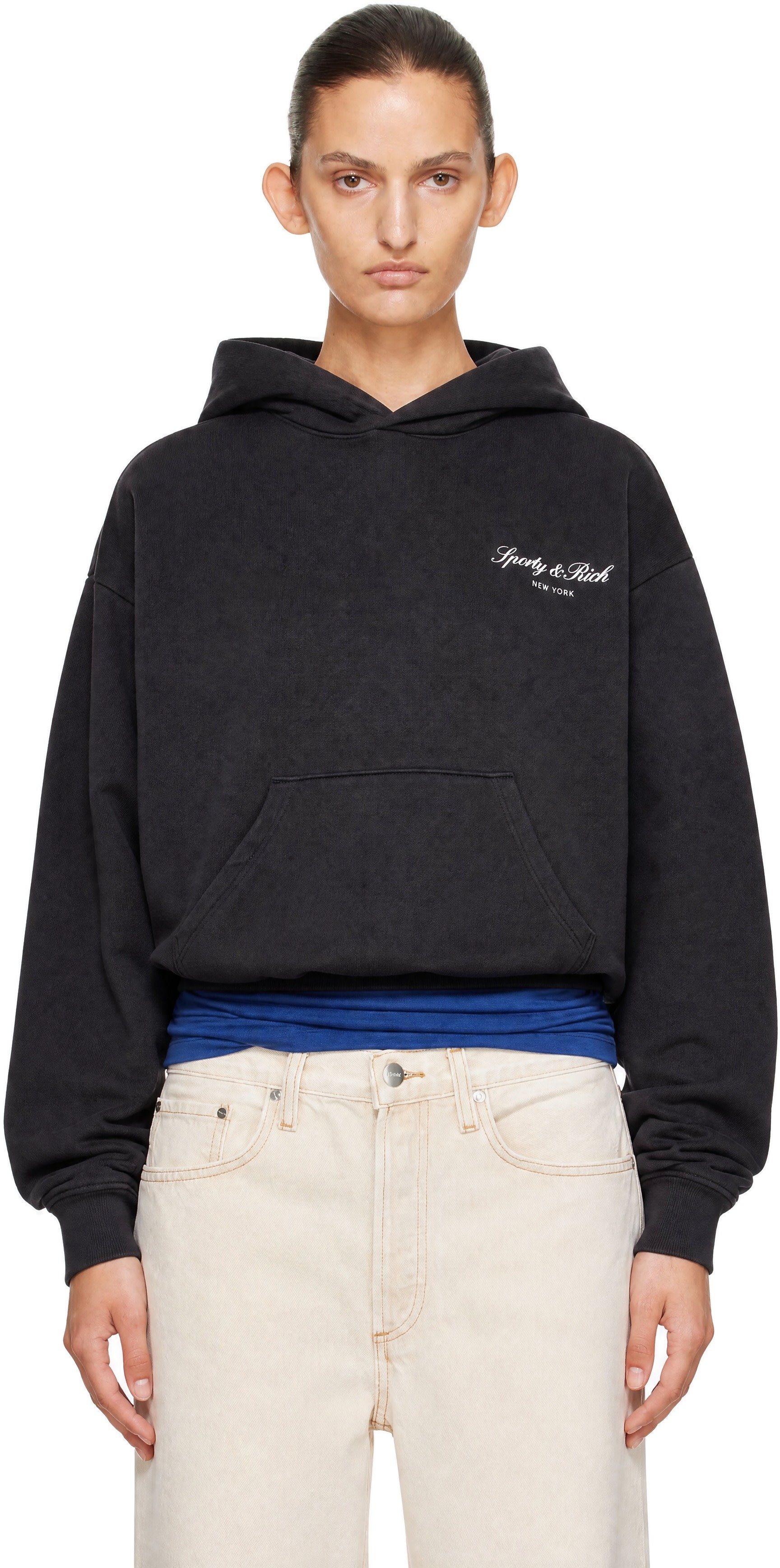 Sporty & Rich - Pull à capuche noir à logo