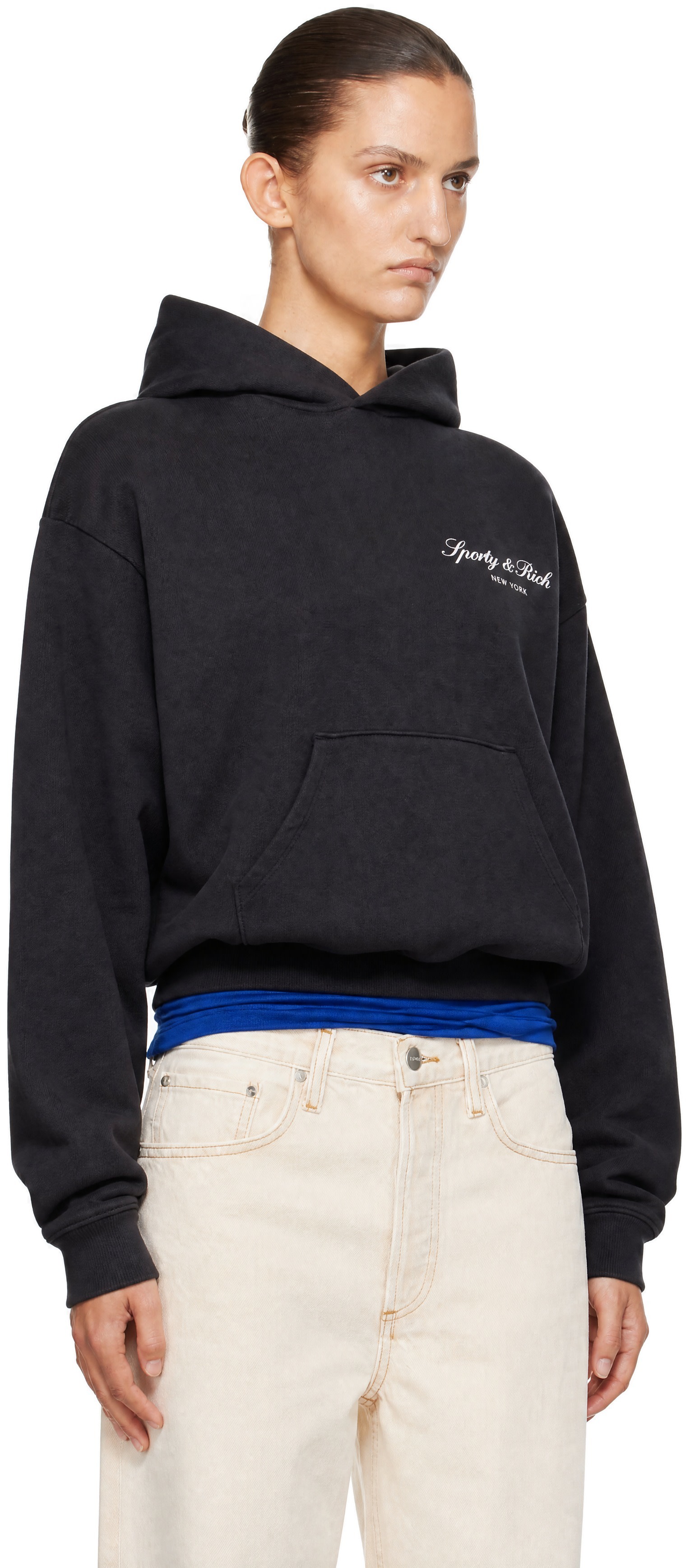 Sporty & Rich - Pull à capuche noir à logo
