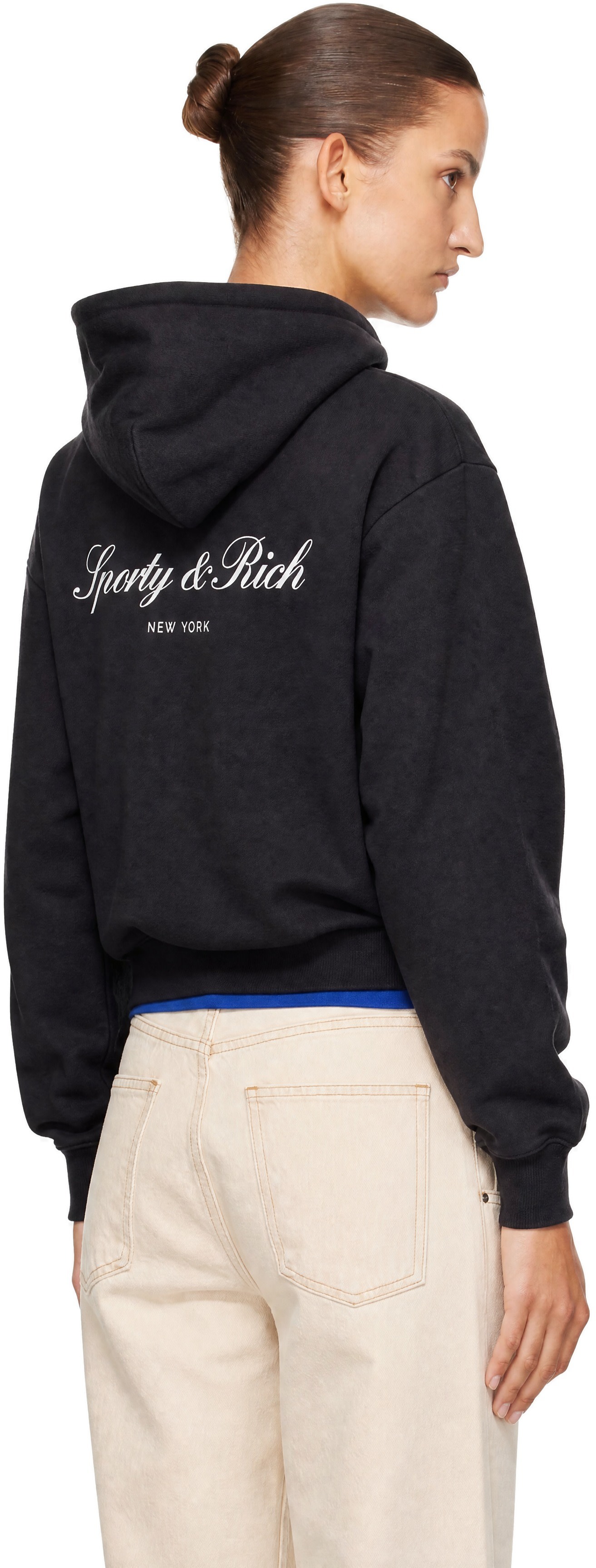 Sporty & Rich - Pull à capuche noir à logo
