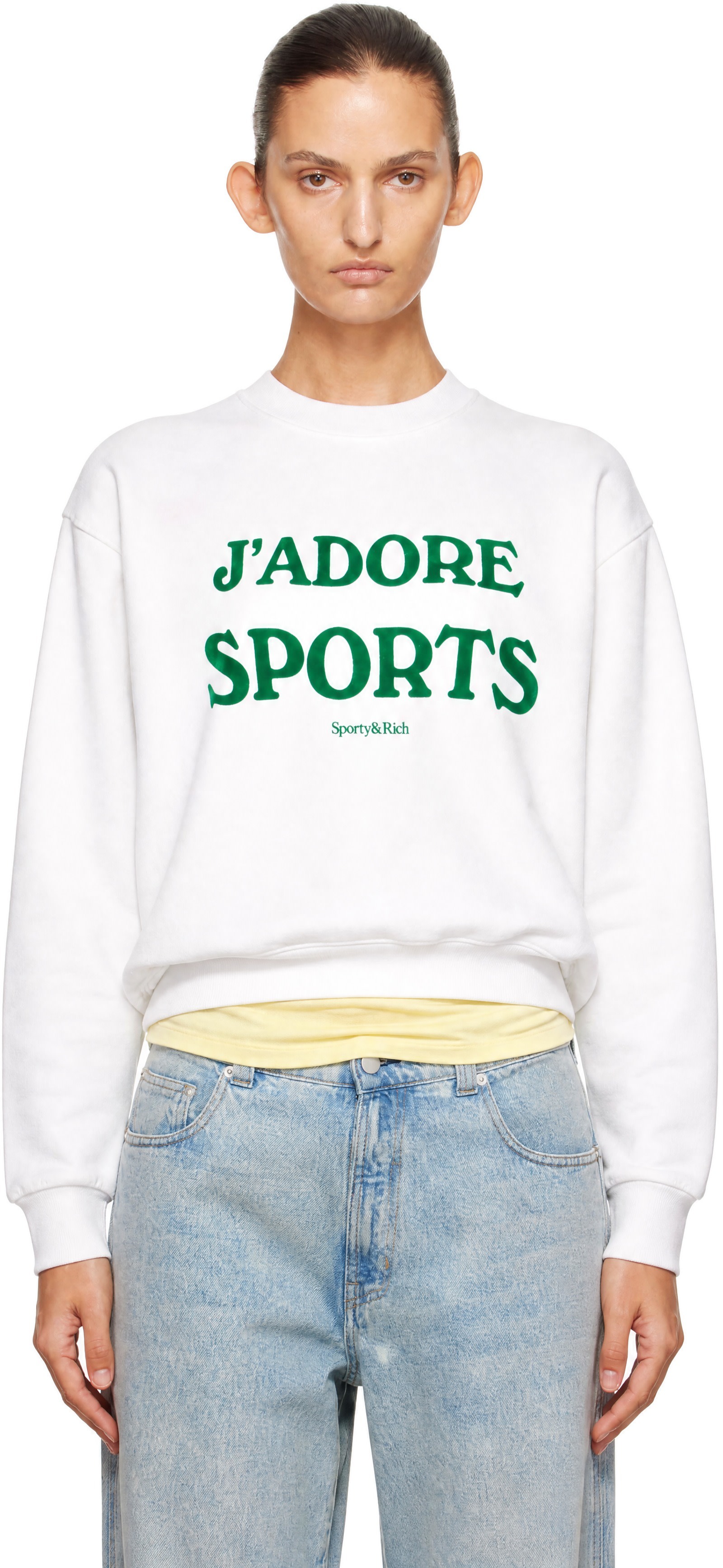 Sporty & Rich - Pull molletonné 'J'adore' blanc à col ras du cou