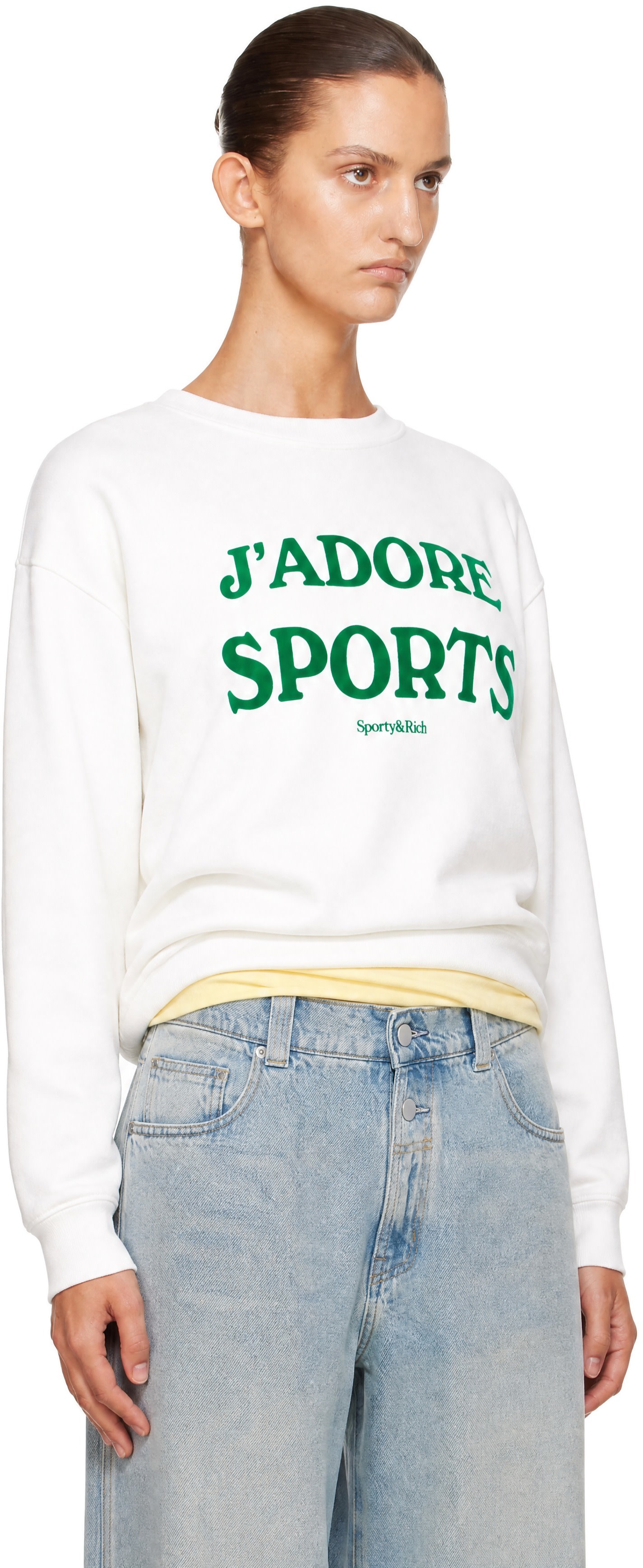 Sporty & Rich - Pull molletonné 'J'adore' blanc à col ras du cou