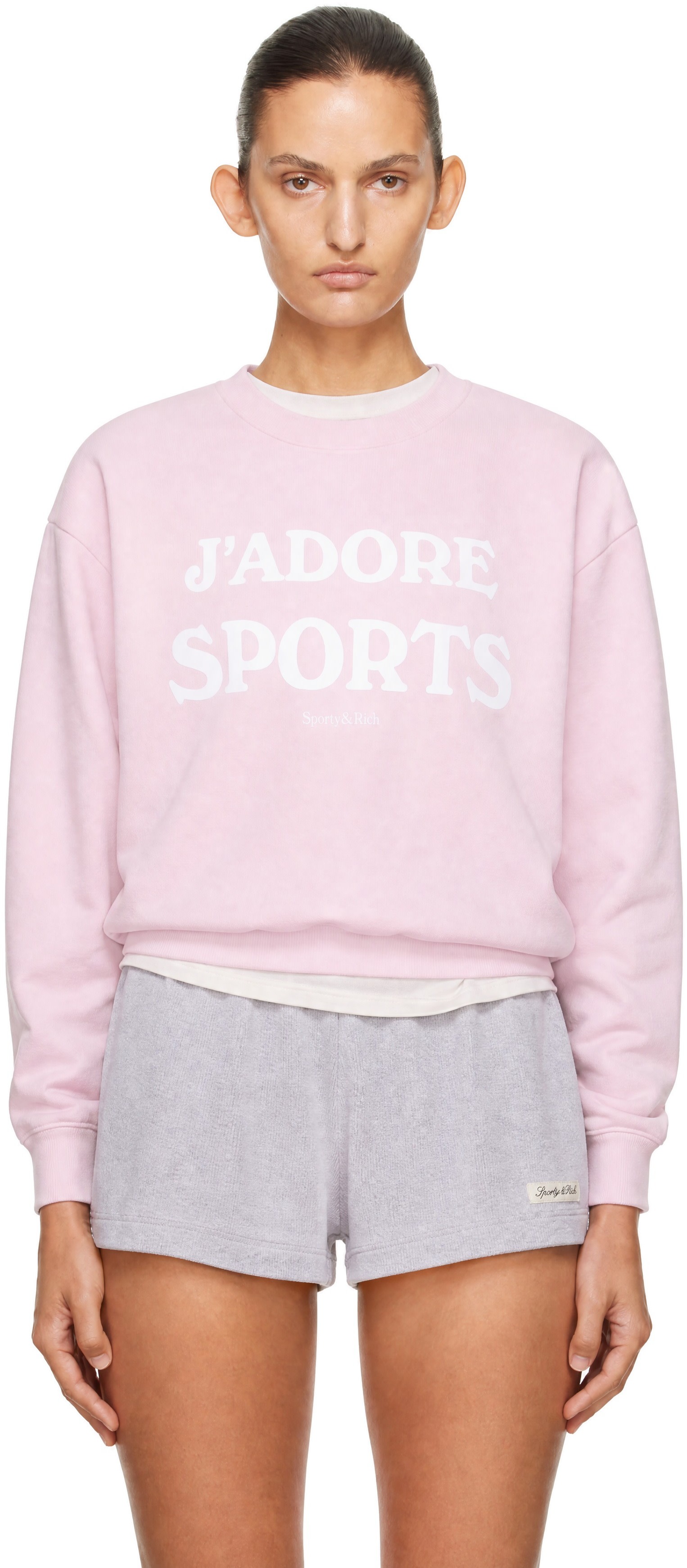 Sporty & Rich - Pull molletonné 'J'adore' rose à col ras du cou