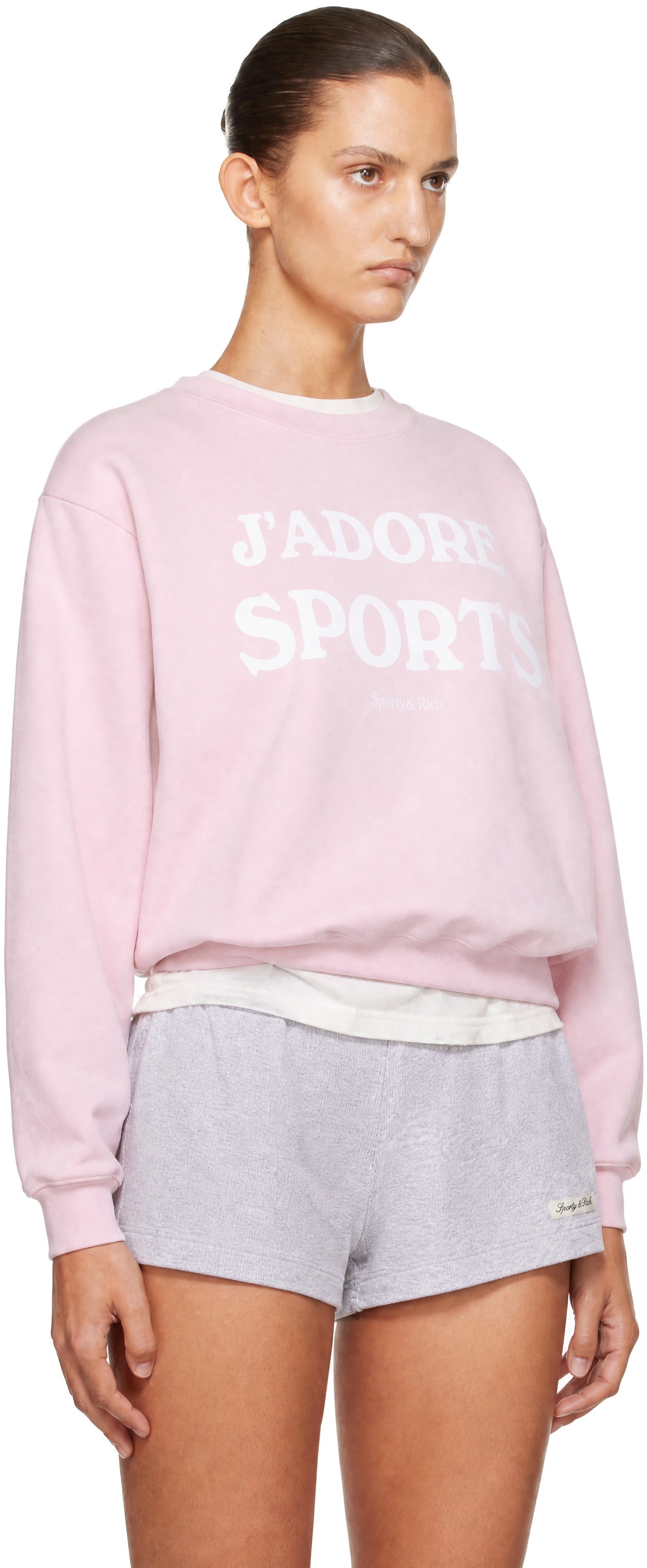Sporty & Rich - Pull molletonné 'J'adore' rose à col ras du cou