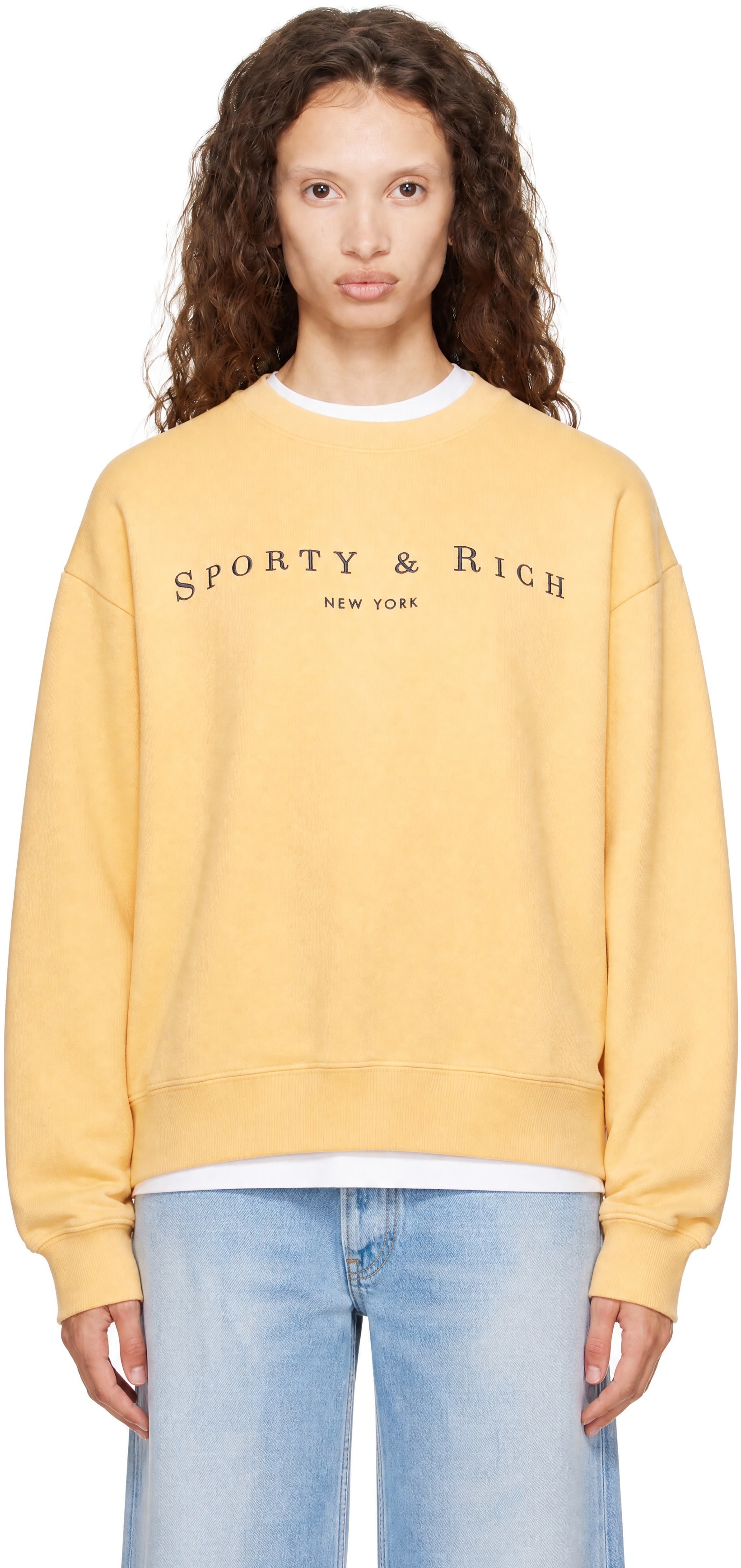 Sporty & Rich: Orange Title Embroidered Crewneck Sweatshirt | SSENSE