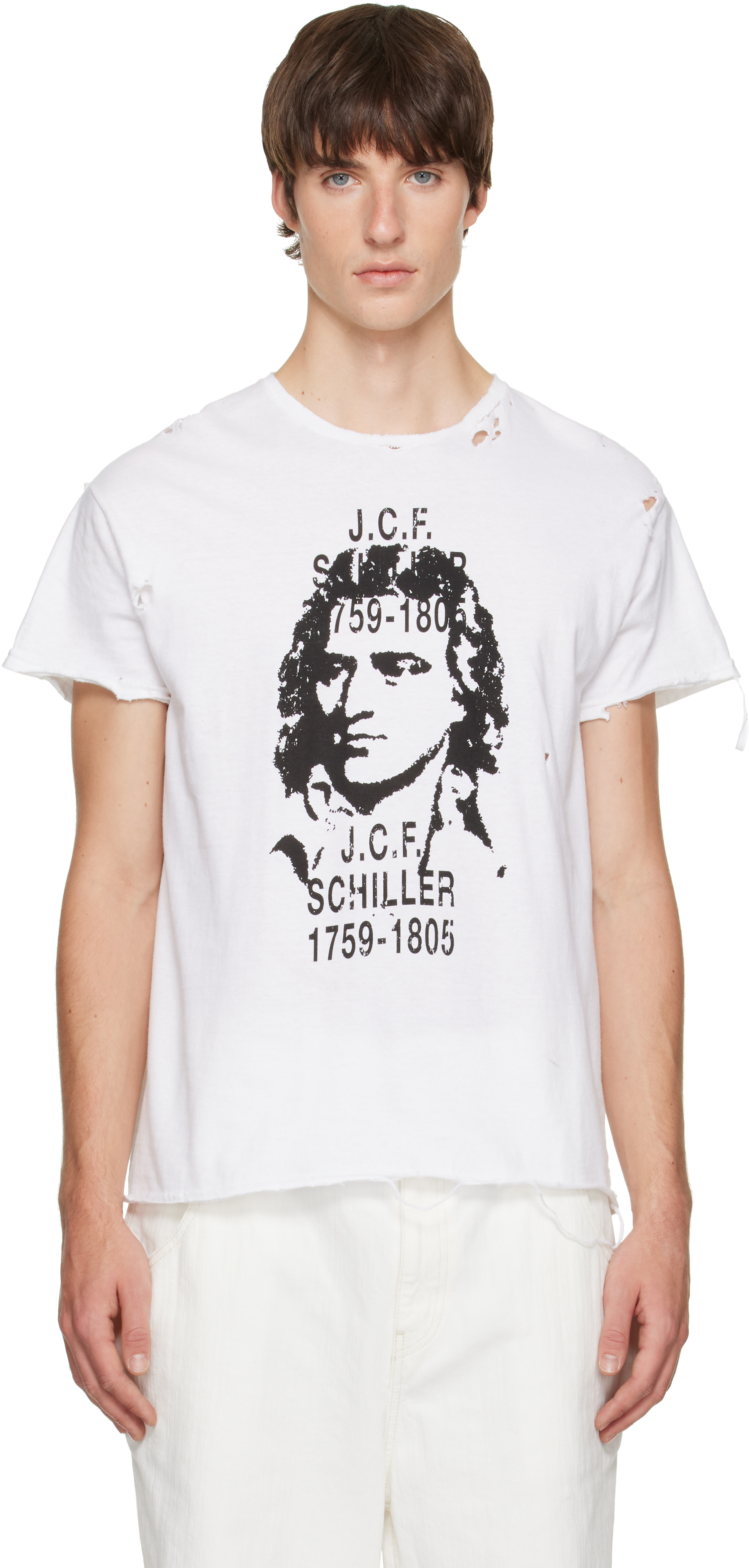 HYACYN: ホワイト 'JCF Schiller' ディストレス Tシャツ | SSENSE 日本