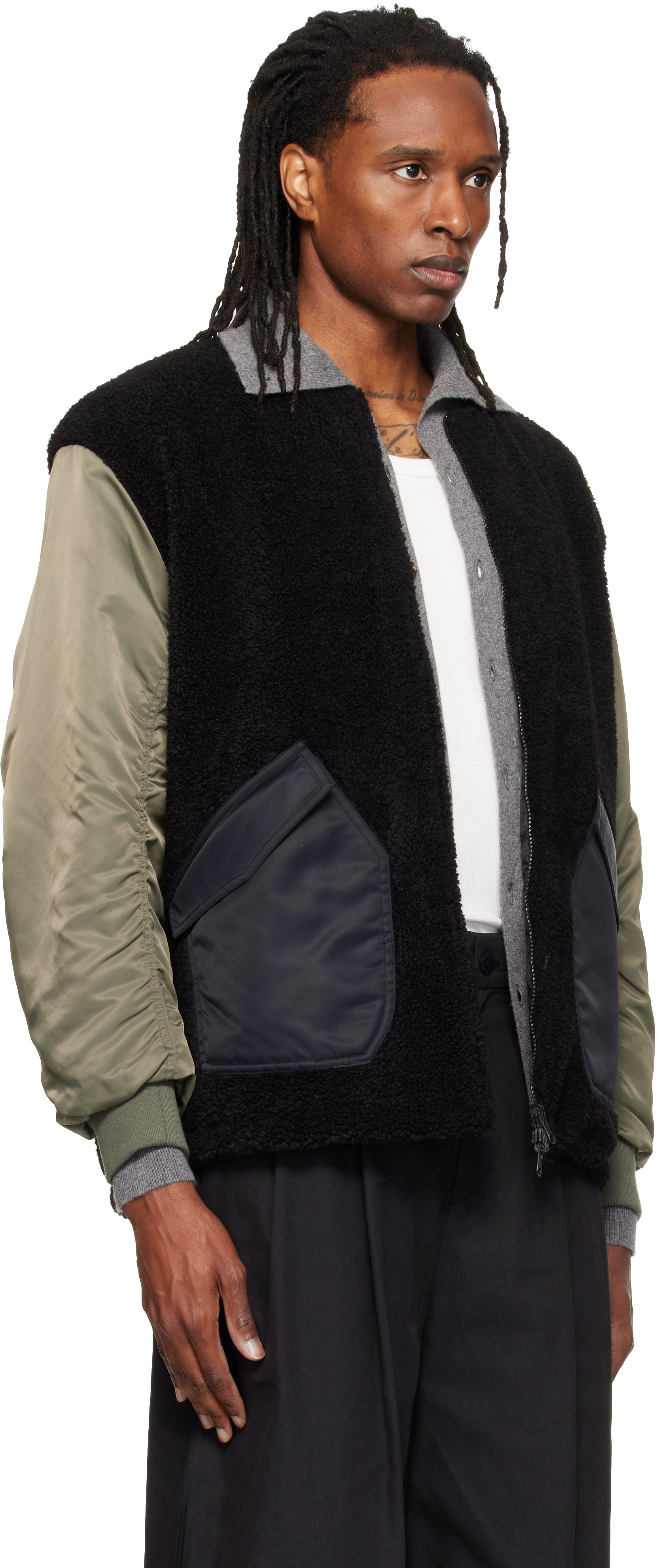 RE;CODE - Khaki & Black Hybrid Jumper Reversible Bomber Jacket