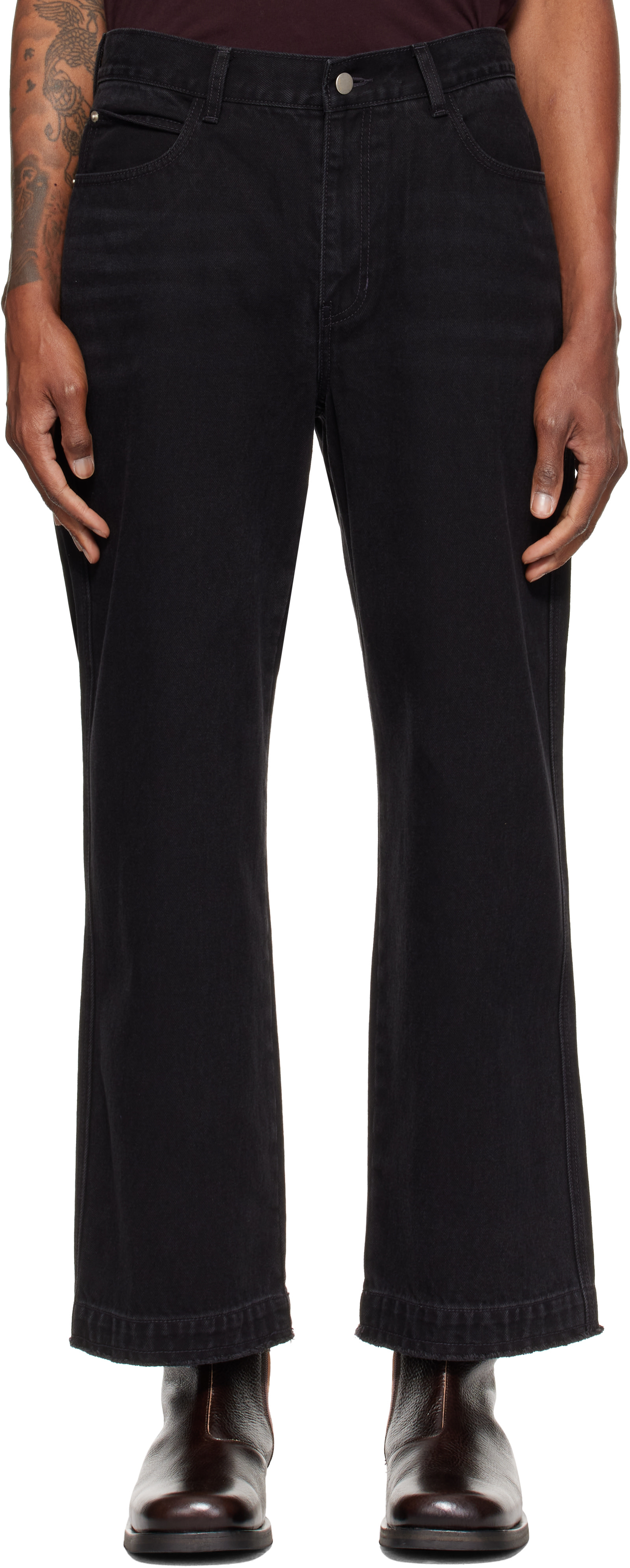 RE;CODE - Black Raw-Edged Denim Jeans